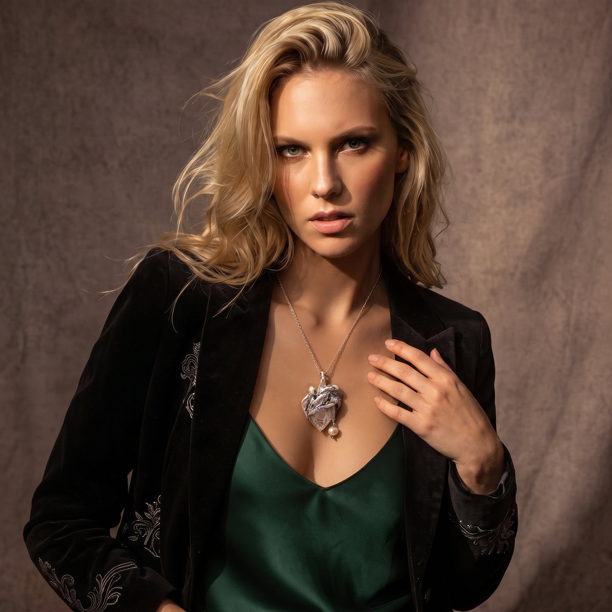 Clear Quartz Cluster Pendant | Antique Silver Copper Pearl & Molten Gothic Necklace