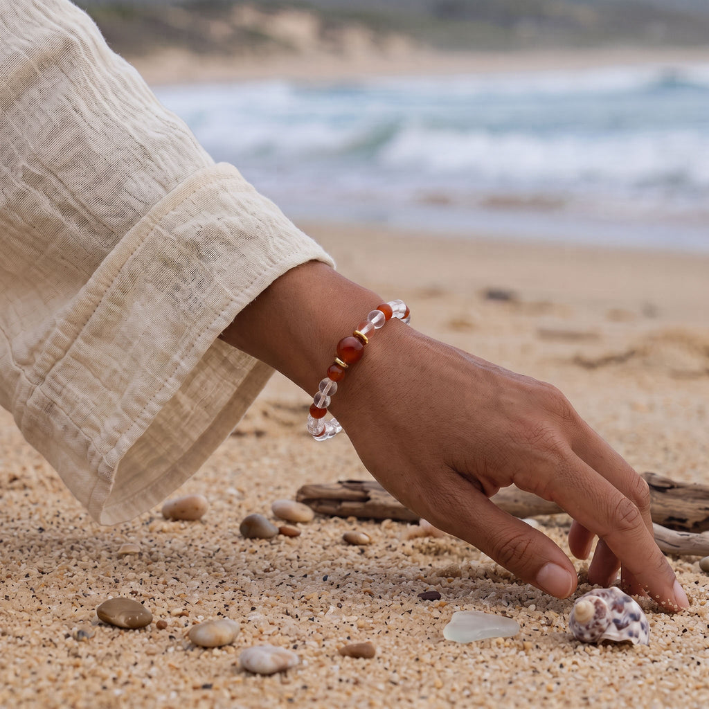 Natural Clear Quartz & Carnelian Sovereign Bracelet