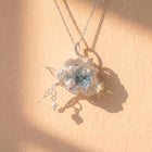 Aquamarine Crystal Cage Pendant | Silver Copper Wire-Wrapped Pearl Necklace