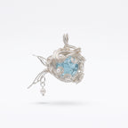 Aquamarine Crystal Cage Pendant | Silver Copper Wire-Wrapped Pearl Necklace