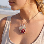 Anatomical Red Crystal Heart Pendant | Silver Copper Wire-Wrapped Gothic Necklace