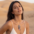 Super Seven Crystal Cluster Pendant | Antique Silver Copper Draped Beaded Necklace