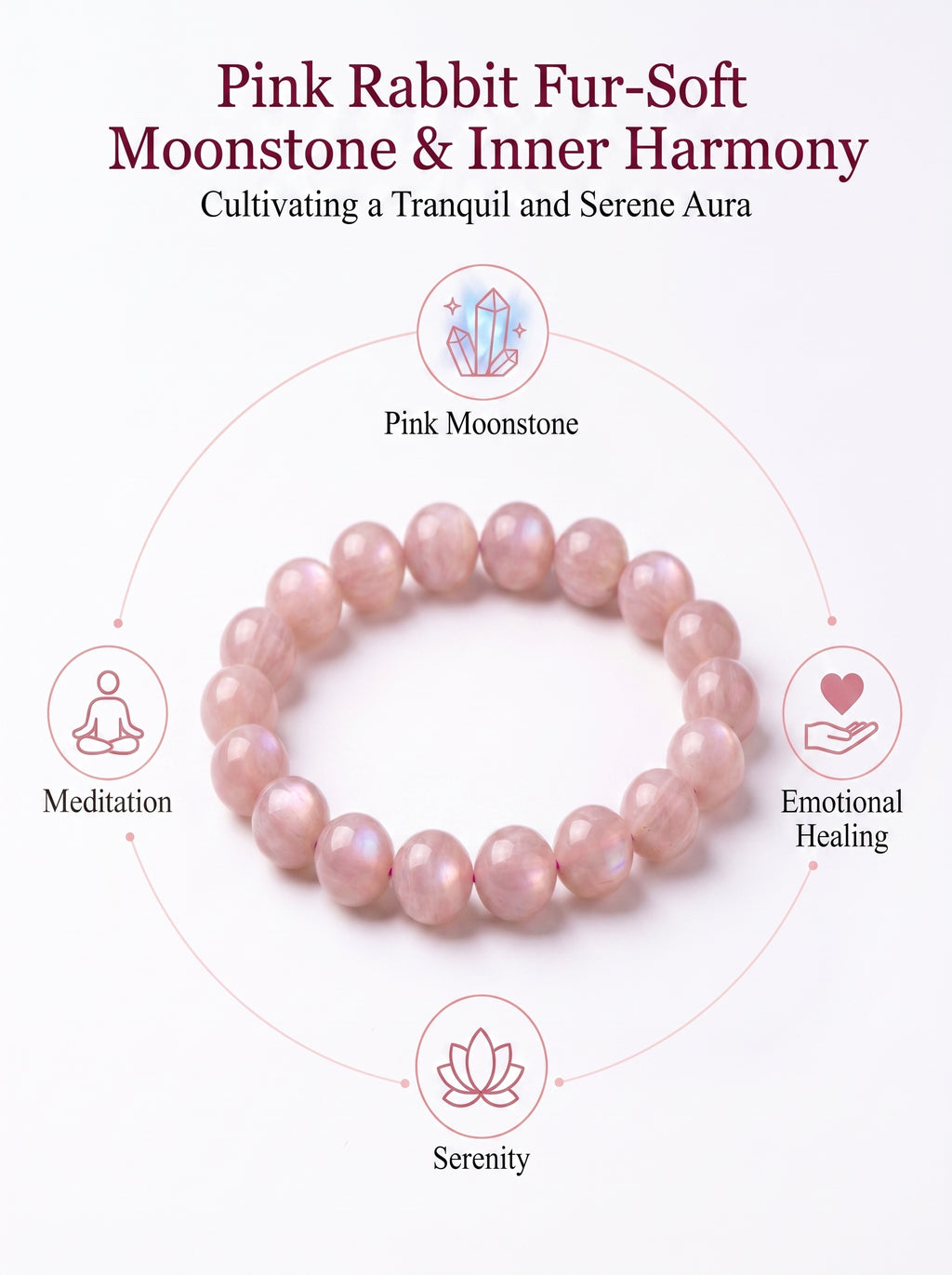 Premium Peach Moonstone Beaded Bracelet | Hand-Polished Natural Gemstone Jewelry for Inner Peace & Grace