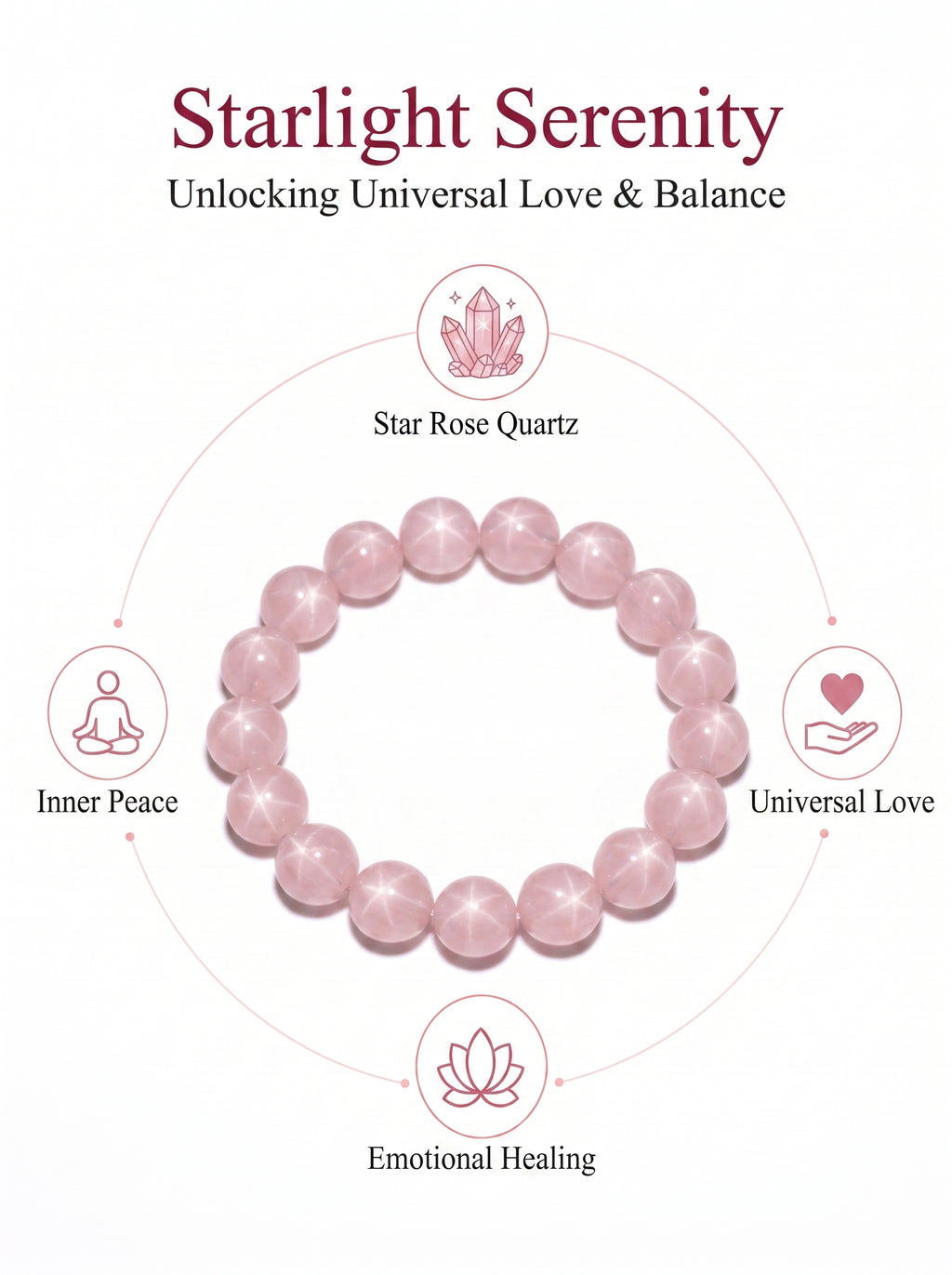 Premium Star Rose Quartz Beaded Bracelet | Hand-Polished Natural Gemstone Jewelry for Attraction & Inner Peace