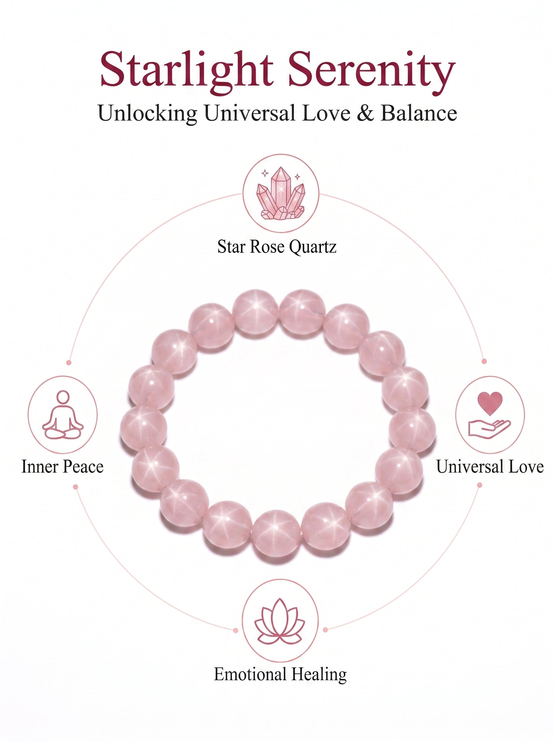 Premium Star Rose Quartz Beaded Bracelet | Hand-Polished Natural Gemstone Jewelry for Attraction & Inner Peace