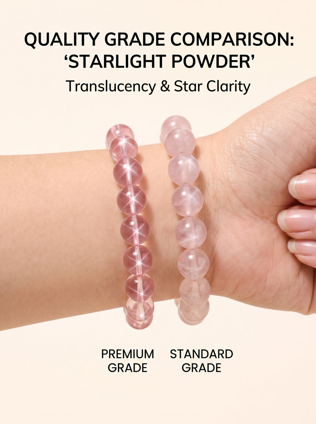 Premium Star Rose Quartz Beaded Bracelet | Hand-Polished Natural Gemstone Jewelry for Attraction & Inner Peace