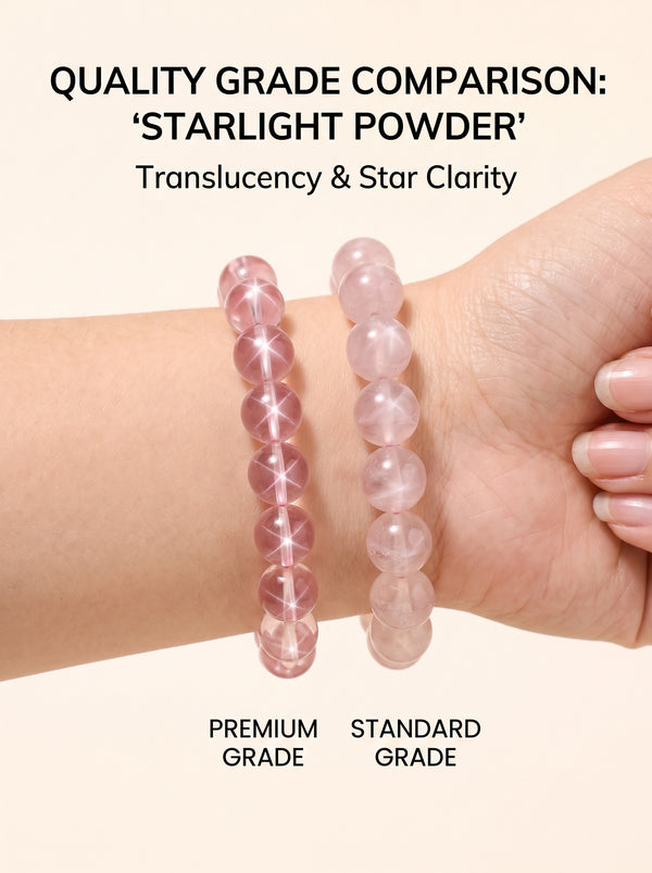 Premium Star Rose Quartz Beaded Bracelet | Hand-Polished Natural Gemstone Jewelry for Attraction & Inner Peace