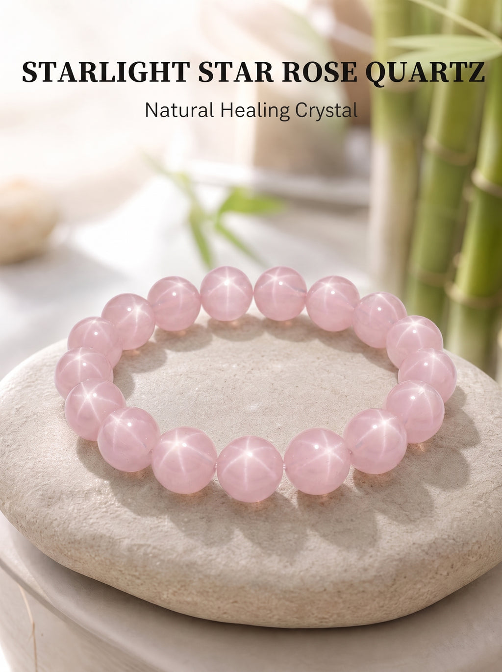 Premium Star Rose Quartz Beaded Bracelet | Hand-Polished Natural Gemstone Jewelry for Attraction & Inner Peace