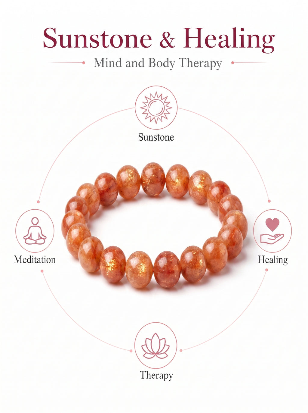 Premium Sunstone Beaded Bracelet | Hand-Polished Natural Gemstone Jewelry for Energy & Confidence