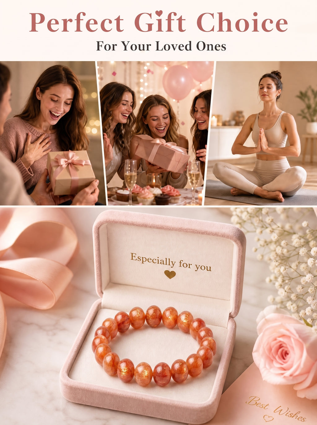 Premium Sunstone Beaded Bracelet | Hand-Polished Natural Gemstone Jewelry for Energy & Confidence