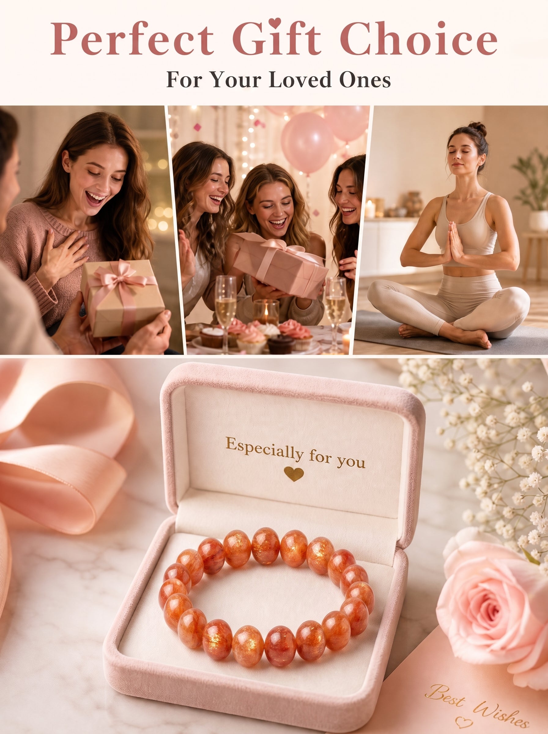 Premium Sunstone Beaded Bracelet | Hand-Polished Natural Gemstone Jewelry for Energy & Confidence