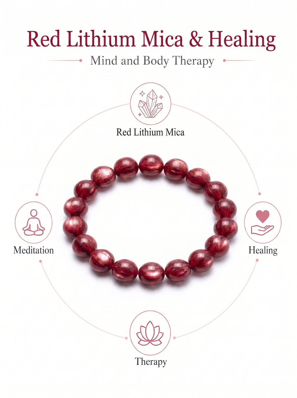 Premium Red Lepidolite Beaded Bracelet | Hand-Polished Natural Gemstone Jewelry for Love & Harmony