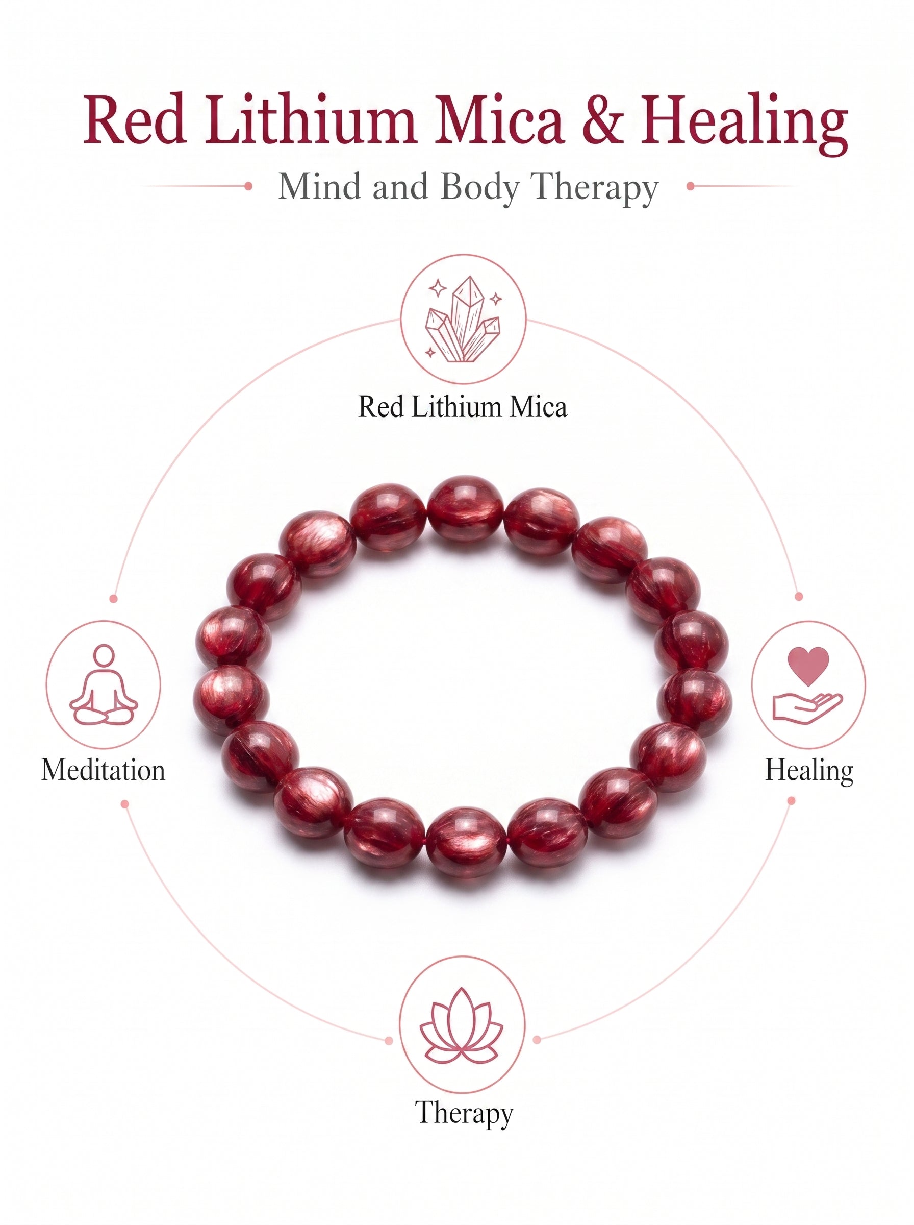 Premium Red Lepidolite Beaded Bracelet | Hand-Polished Natural Gemstone Jewelry for Love & Harmony