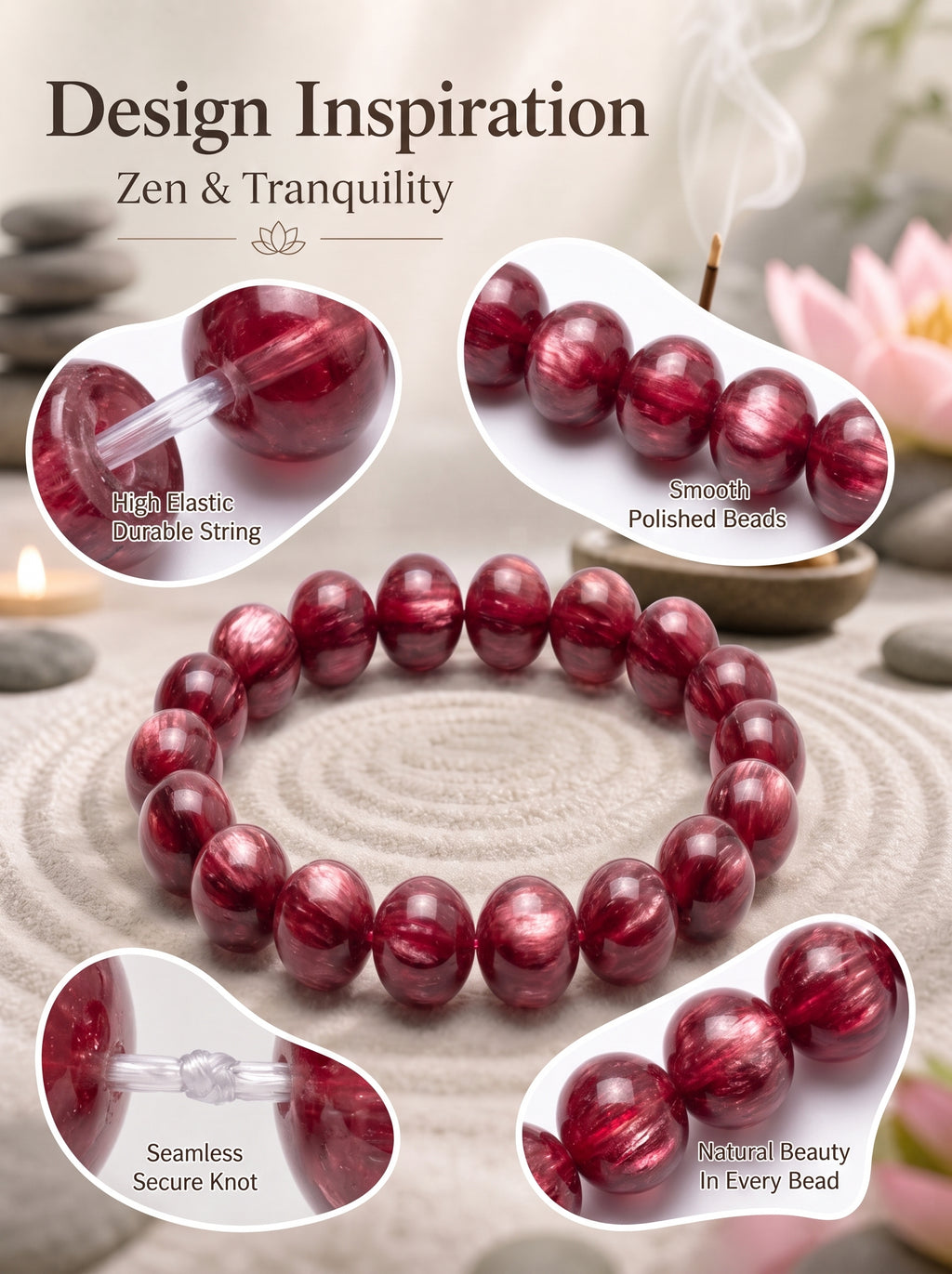 Premium Red Lepidolite Beaded Bracelet | Hand-Polished Natural Gemstone Jewelry for Love & Harmony