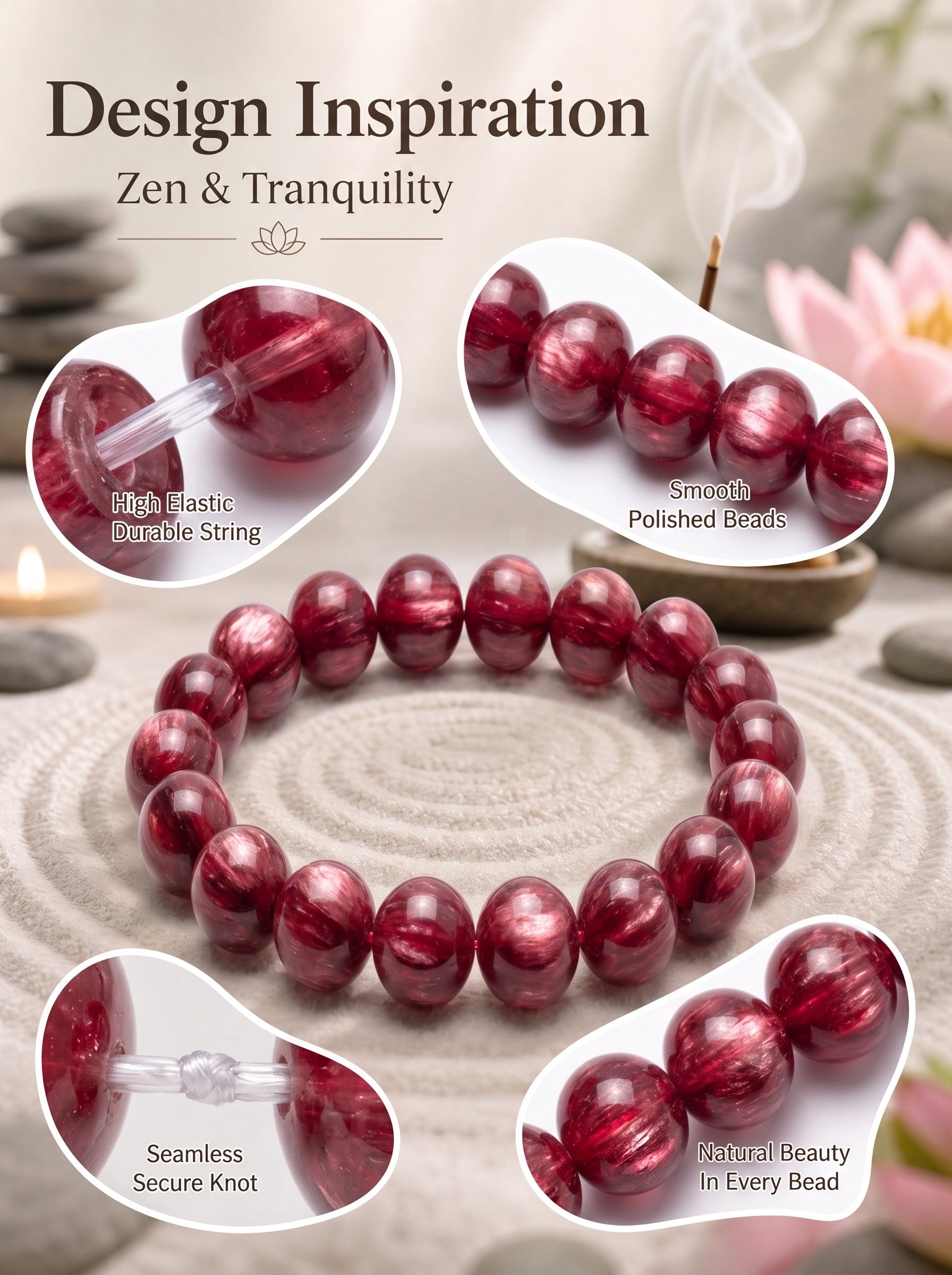 Premium Red Lepidolite Beaded Bracelet | Hand-Polished Natural Gemstone Jewelry for Love & Harmony