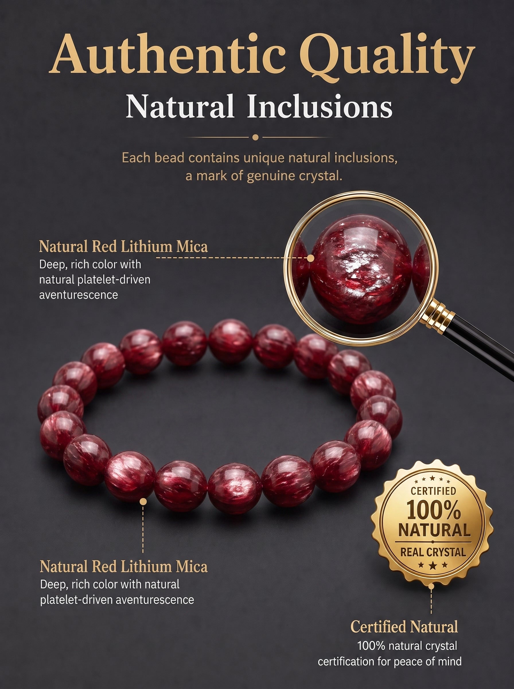 Premium Red Lepidolite Beaded Bracelet | Hand-Polished Natural Gemstone Jewelry for Love & Harmony