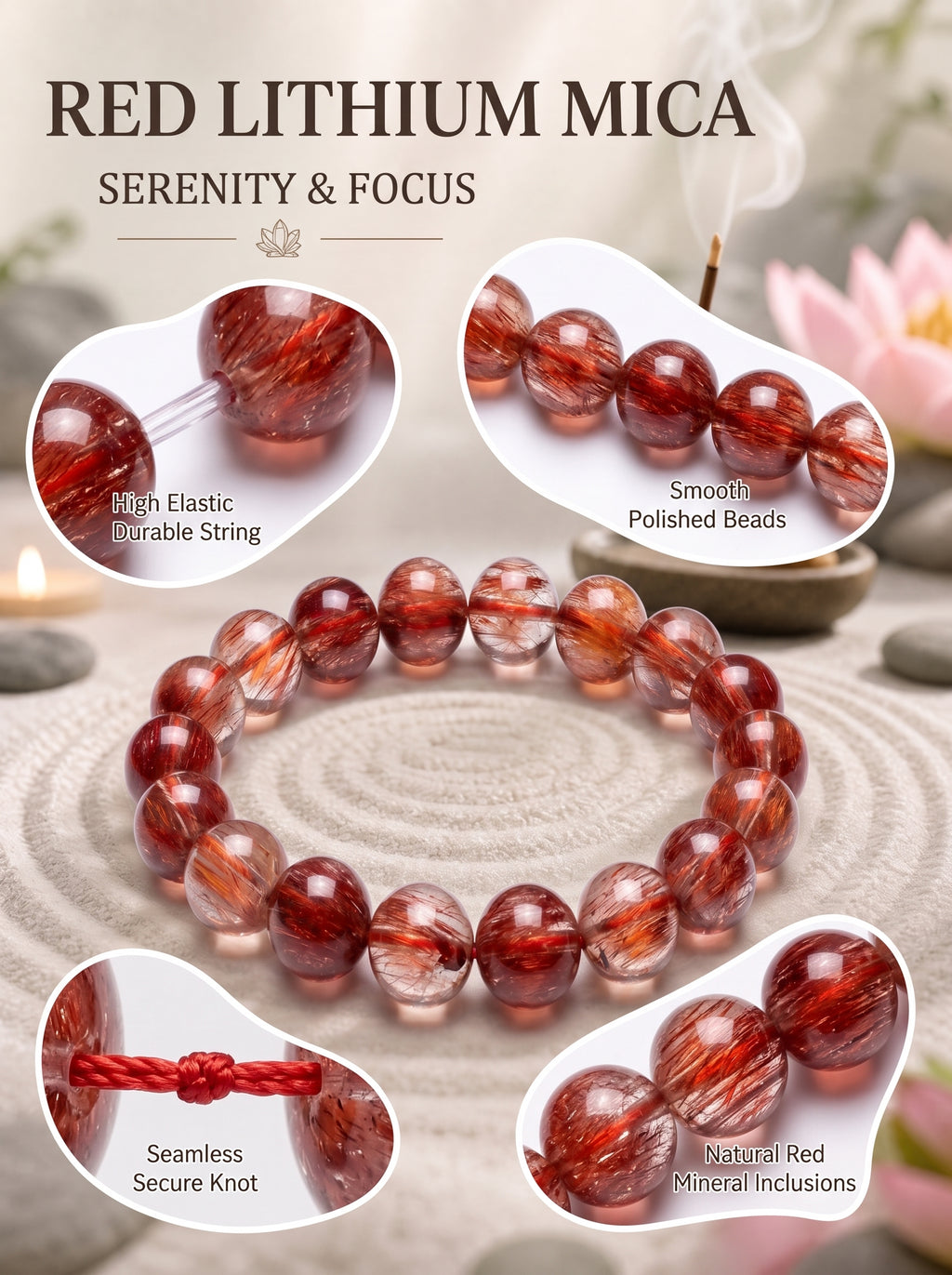 Premium Red Rabbit Hair Quartz Beaded Bracelet | Hand-Polished Natural Gemstone Jewelry for Energy & Radiance