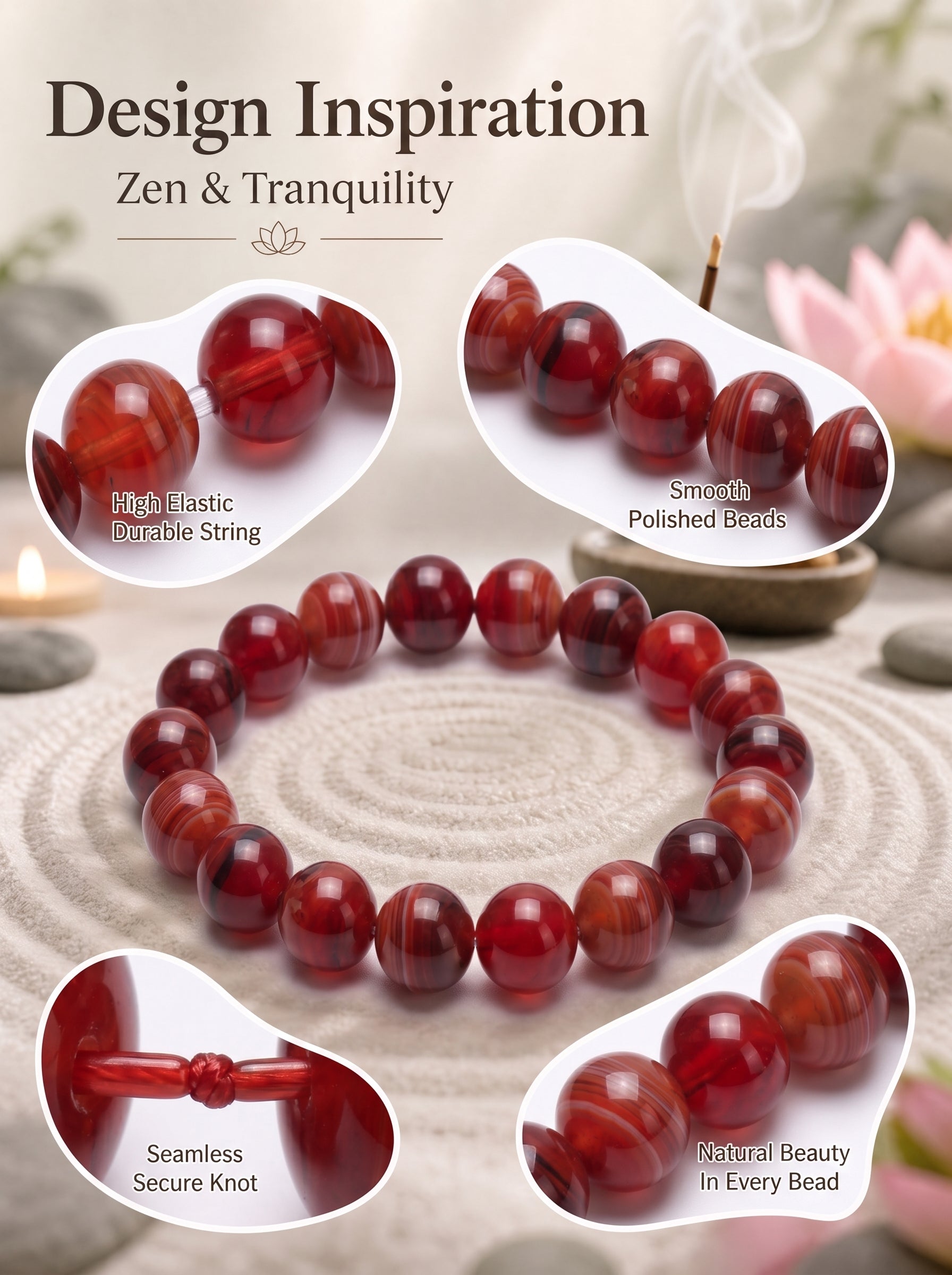 Premium Nanhong Agate Beaded Bracelet | Hand-Polished Natural Gemstone Jewelry for Elegance & Harmony