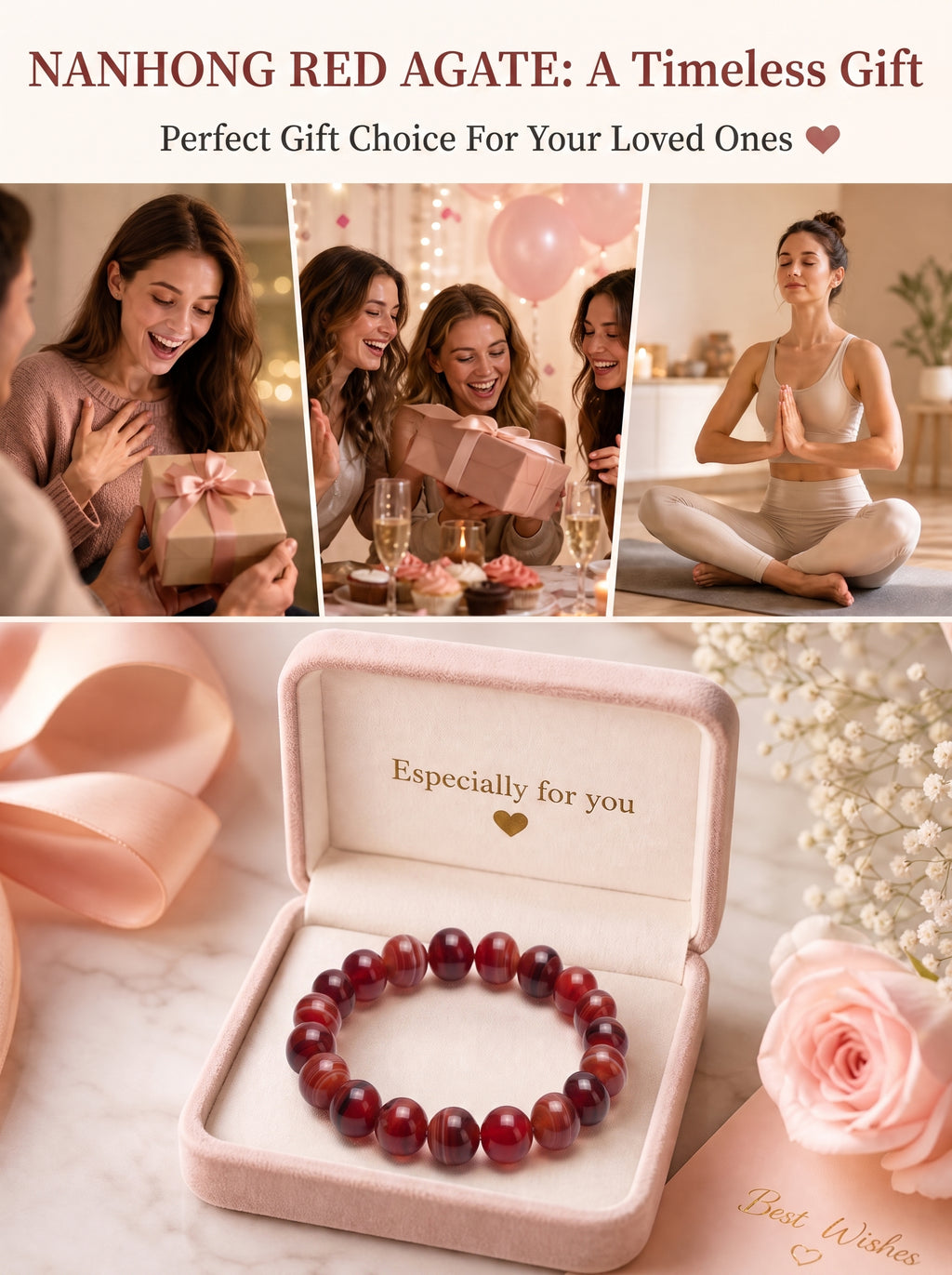 Premium Nanhong Agate Beaded Bracelet | Hand-Polished Natural Gemstone Jewelry for Elegance & Harmony