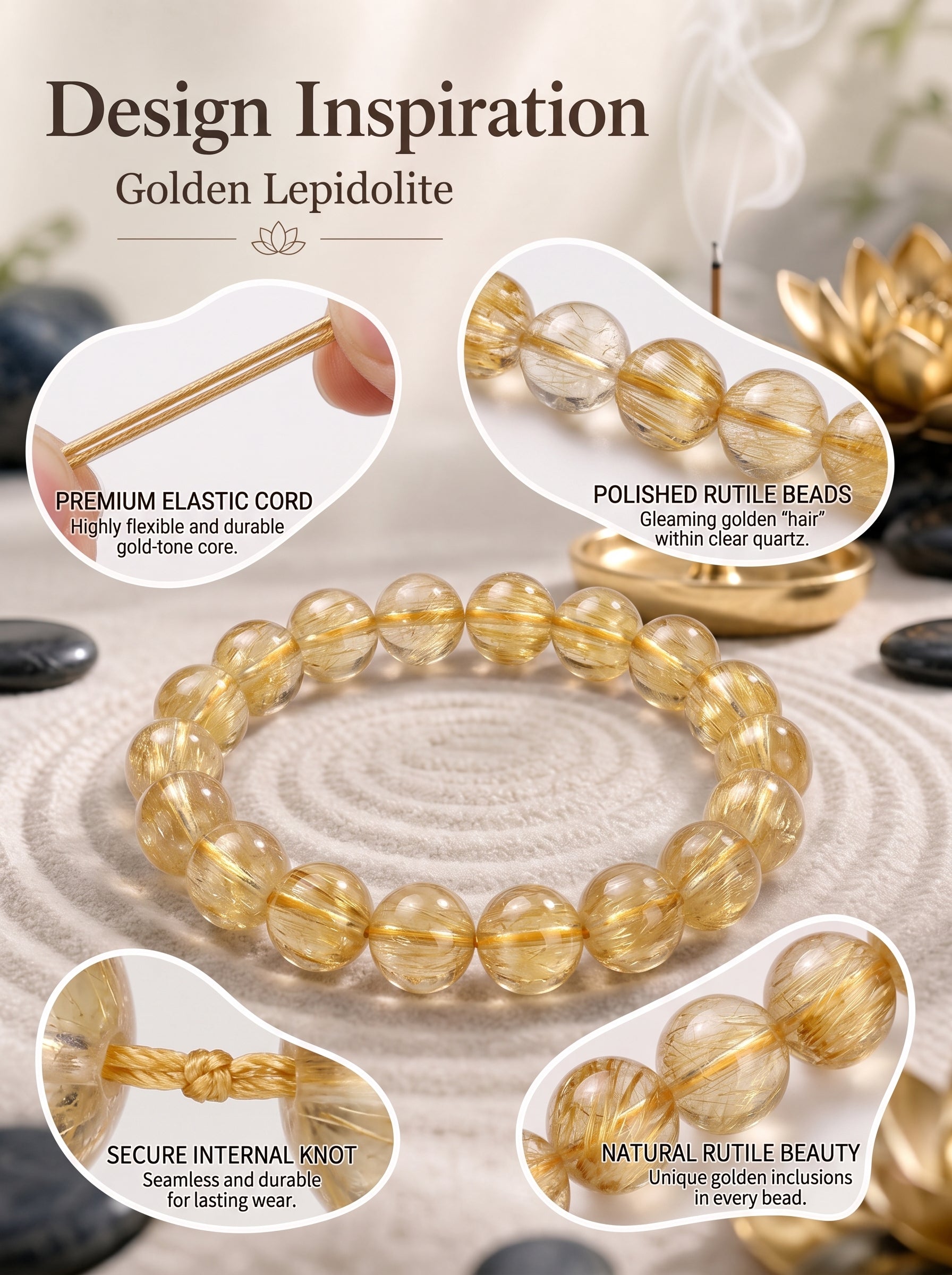 Premium Yellow Lepidolite Beaded Bracelet | Hand-Polished Natural Gemstone Jewelry for Inner Peace