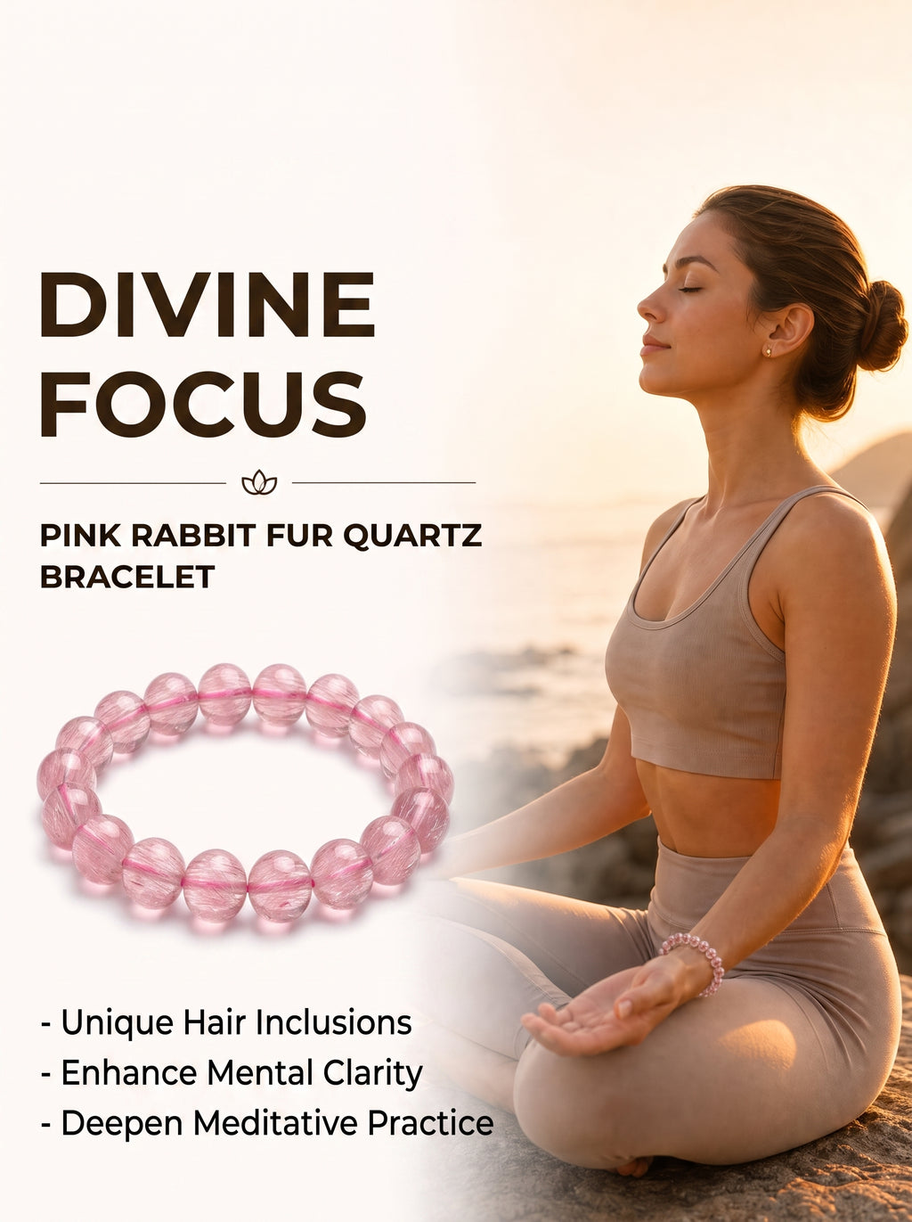 Premium Pink Rabbit Hair Quartz Beaded Bracelet | Hand-Polished Natural Gemstone Jewelry for Softness & Grace
