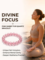 Premium Pink Rabbit Hair Quartz Beaded Bracelet | Hand-Polished Natural Gemstone Jewelry for Softness & Grace