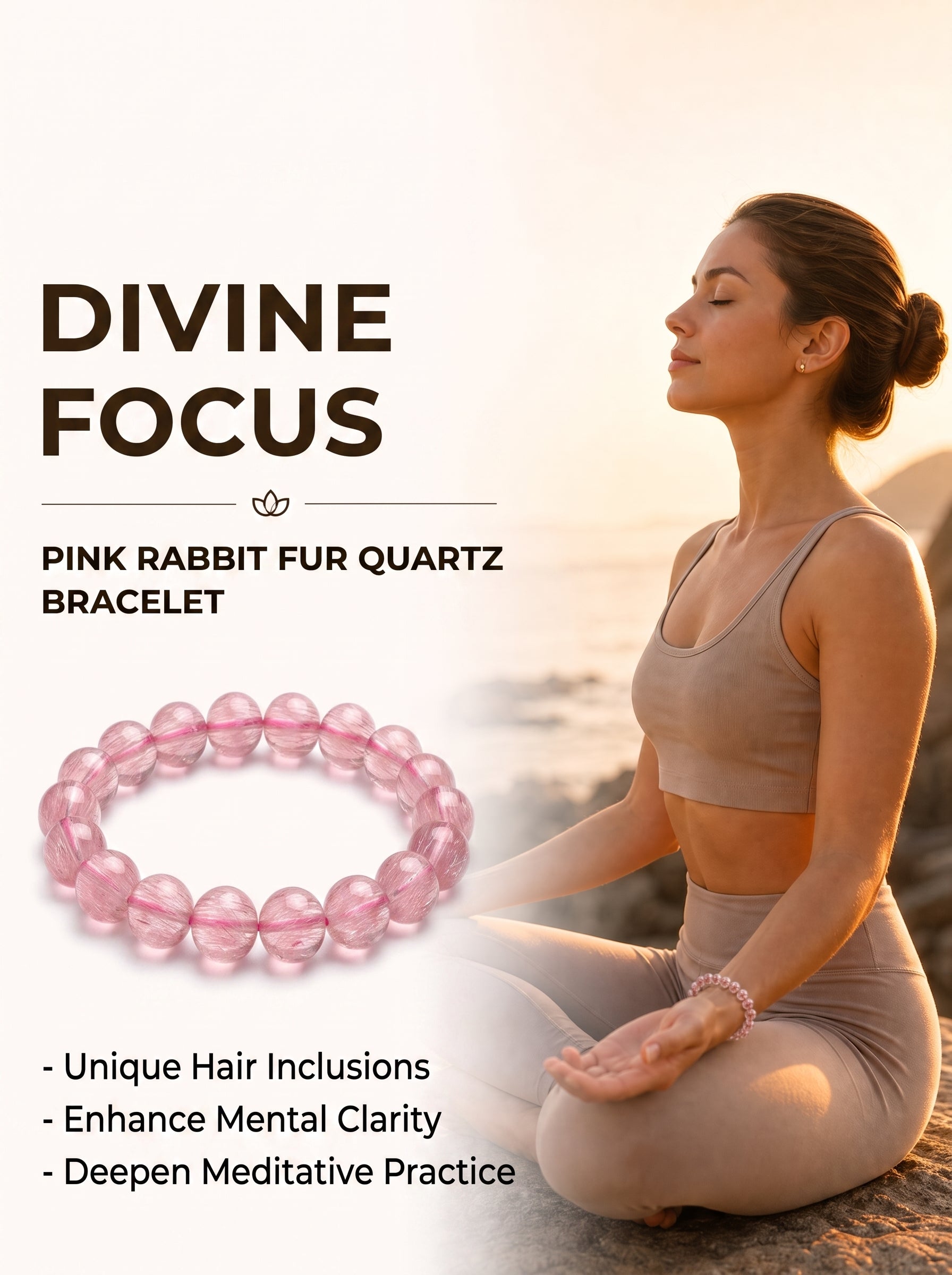 Premium Pink Rabbit Hair Quartz Beaded Bracelet | Hand-Polished Natural Gemstone Jewelry for Softness & Grace