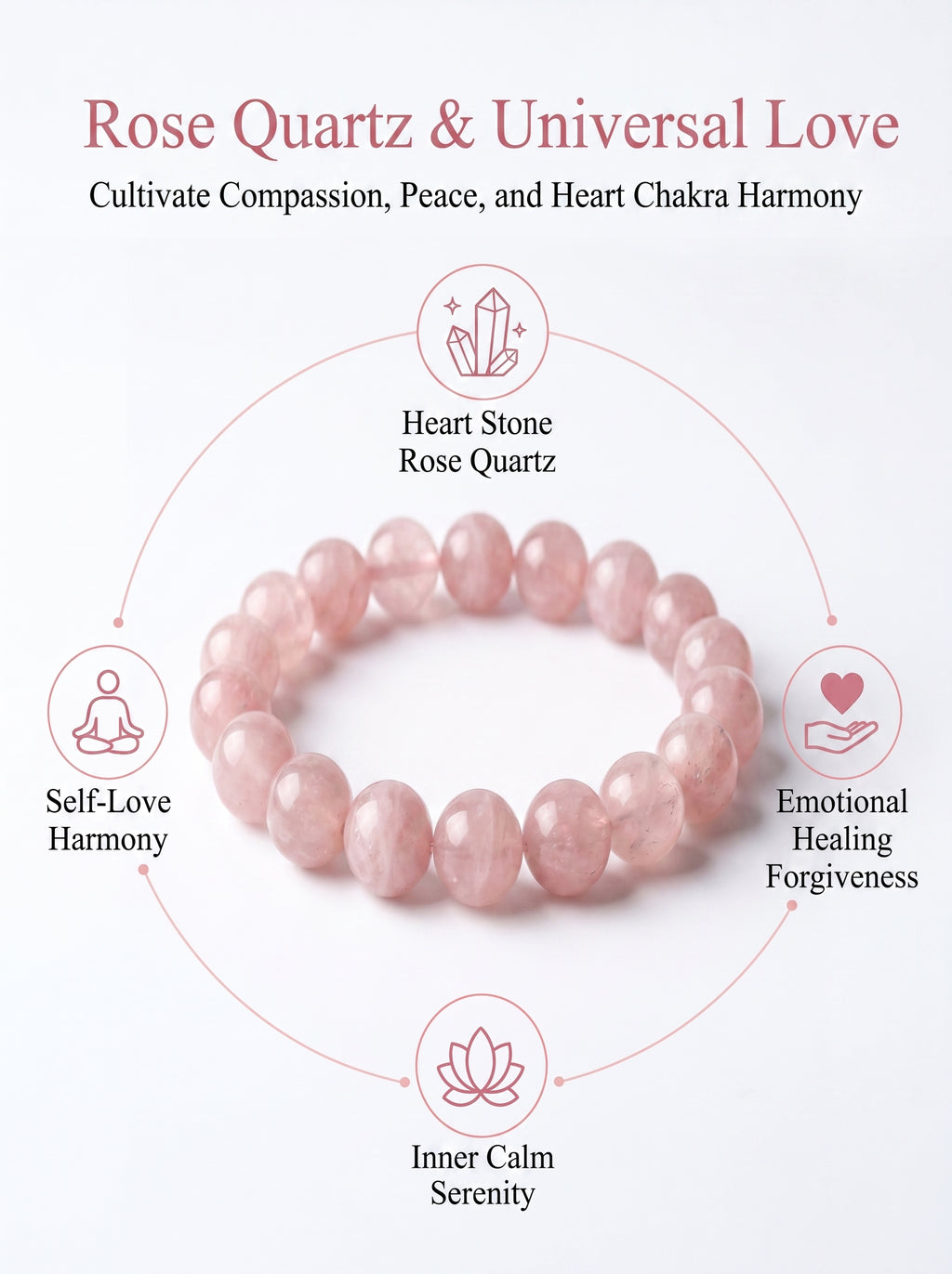 Premium Mozambique Rose Quartz Beaded Bracelet | Hand-Polished Natural Gemstone Jewelry for Inner Peace & Balance