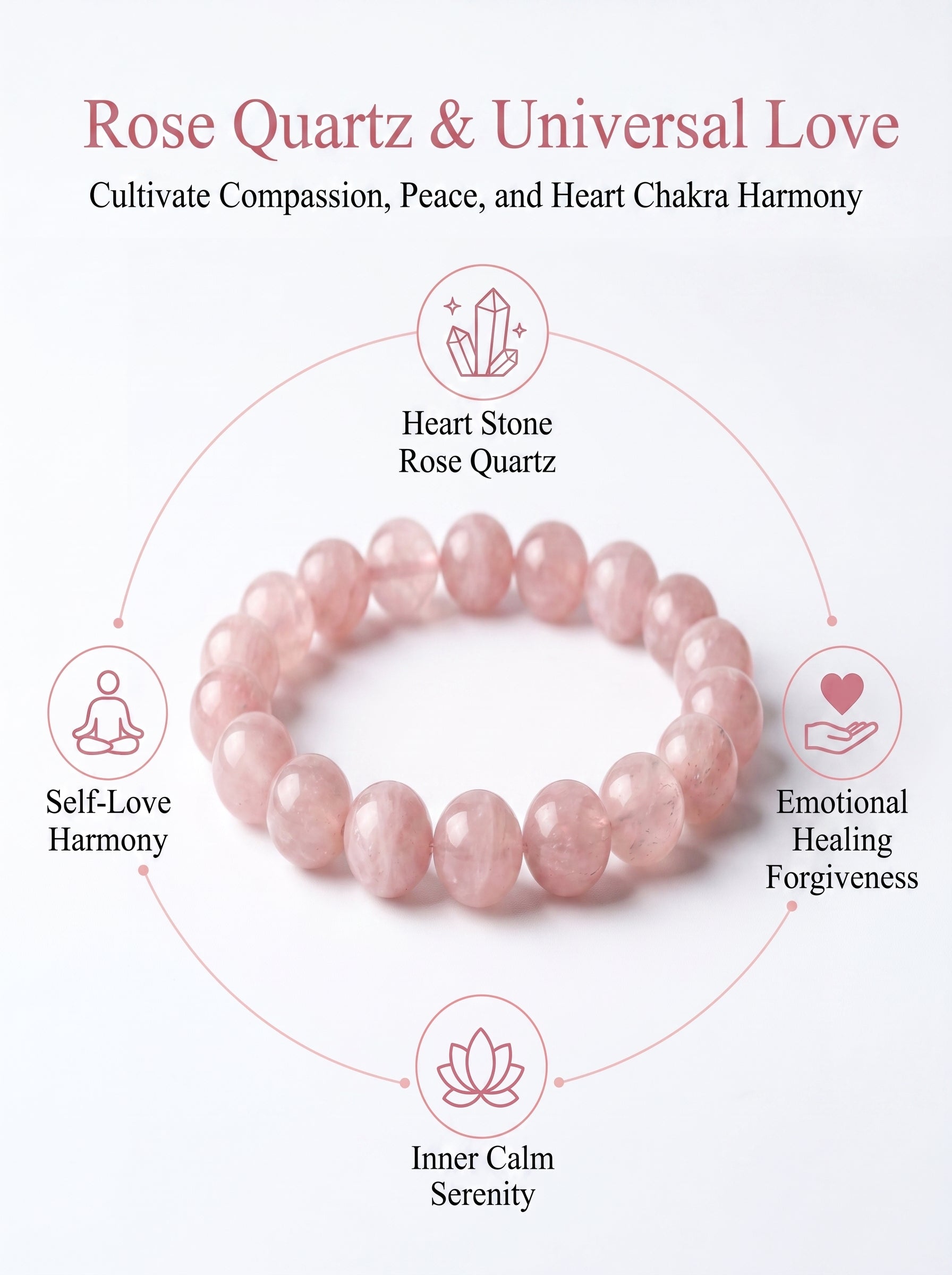 Premium Mozambique Rose Quartz Beaded Bracelet | Hand-Polished Natural Gemstone Jewelry for Inner Peace & Balance