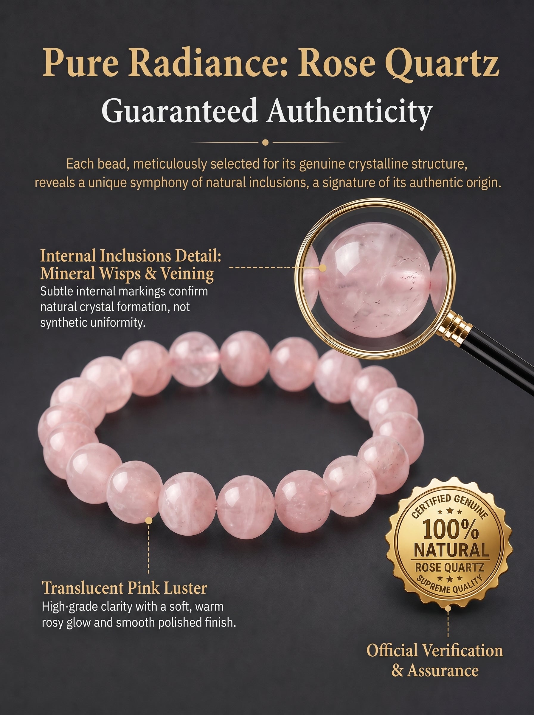 Premium Mozambique Rose Quartz Beaded Bracelet | Hand-Polished Natural Gemstone Jewelry for Inner Peace & Balance