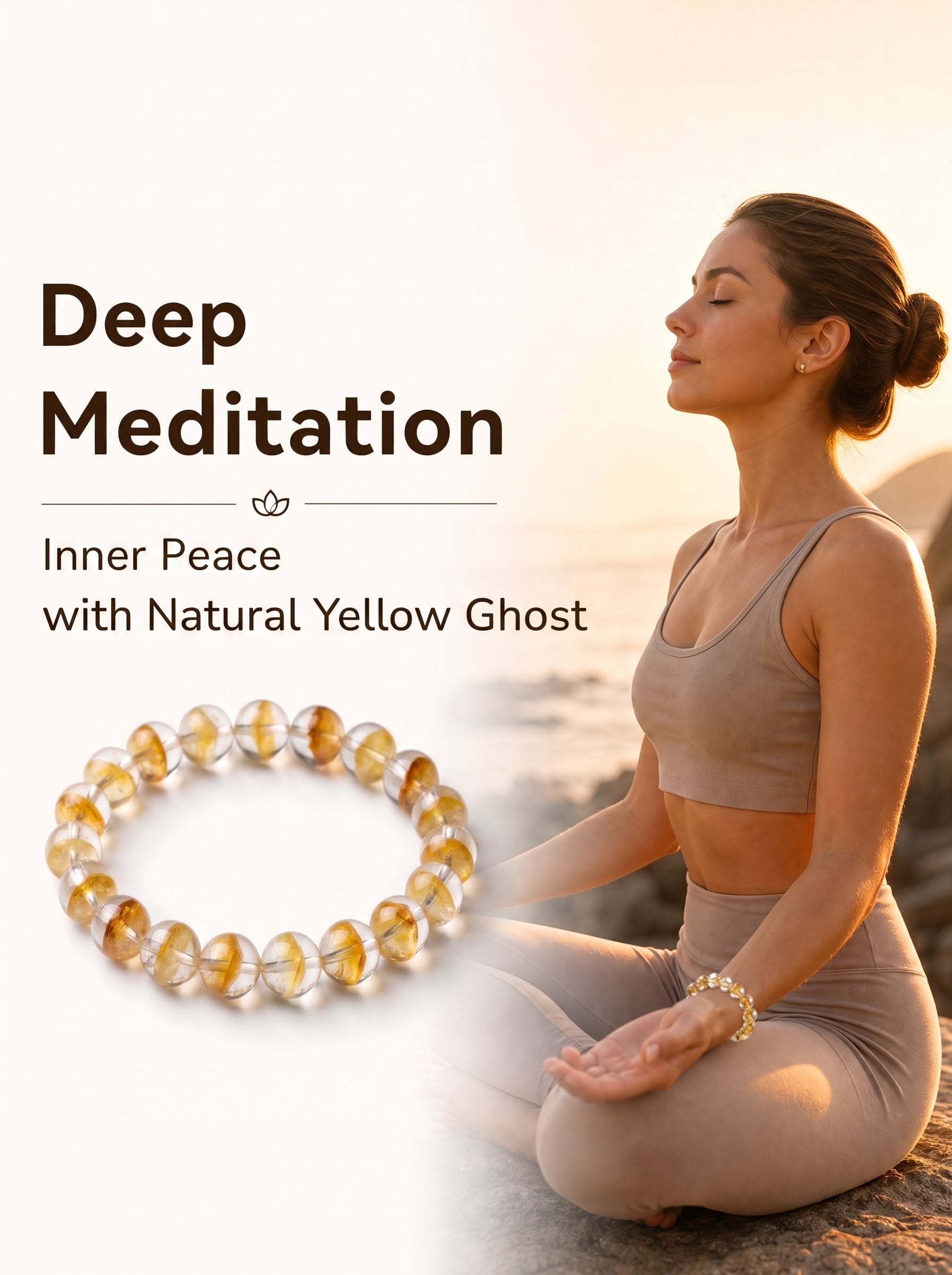 Premium Yellow Phantom Quartz Beaded Bracelet | Hand-Polished Natural Crystal Jewelry for Abundance & Success