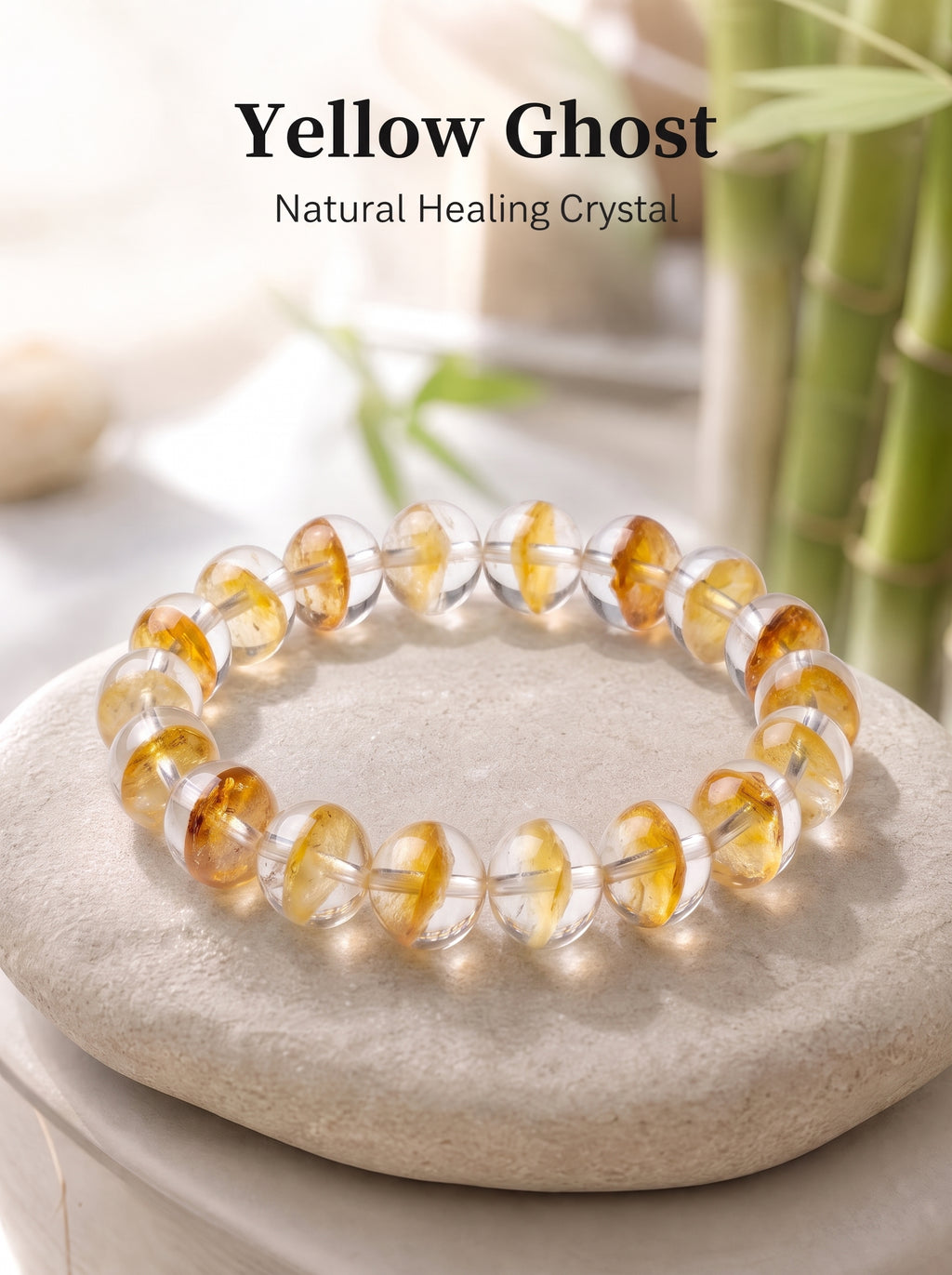 Premium Yellow Phantom Quartz Beaded Bracelet | Hand-Polished Natural Crystal Jewelry for Abundance & Success