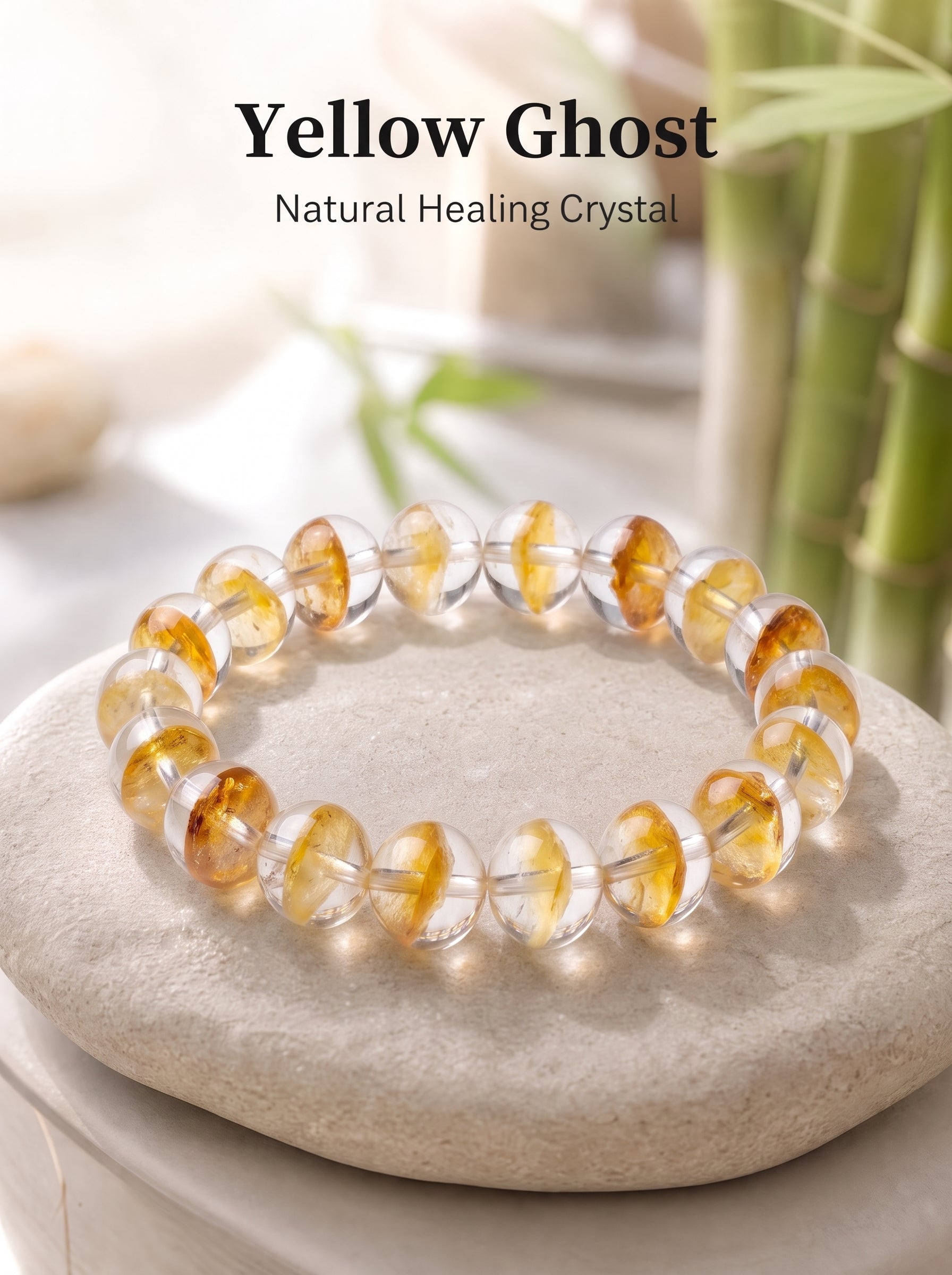 Premium Yellow Phantom Quartz Beaded Bracelet | Hand-Polished Natural Crystal Jewelry for Abundance & Success