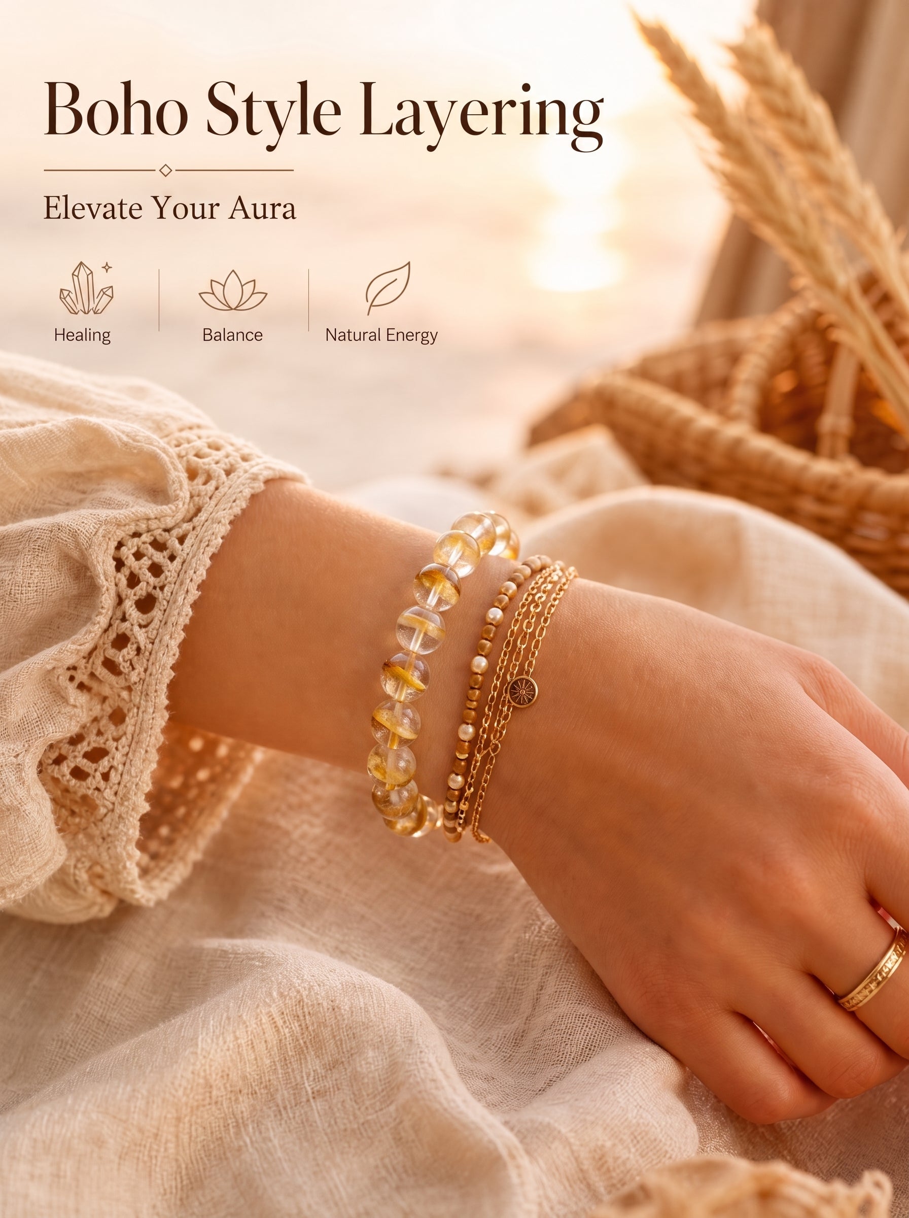 Premium Yellow Phantom Quartz Beaded Bracelet | Hand-Polished Natural Crystal Jewelry for Abundance & Success