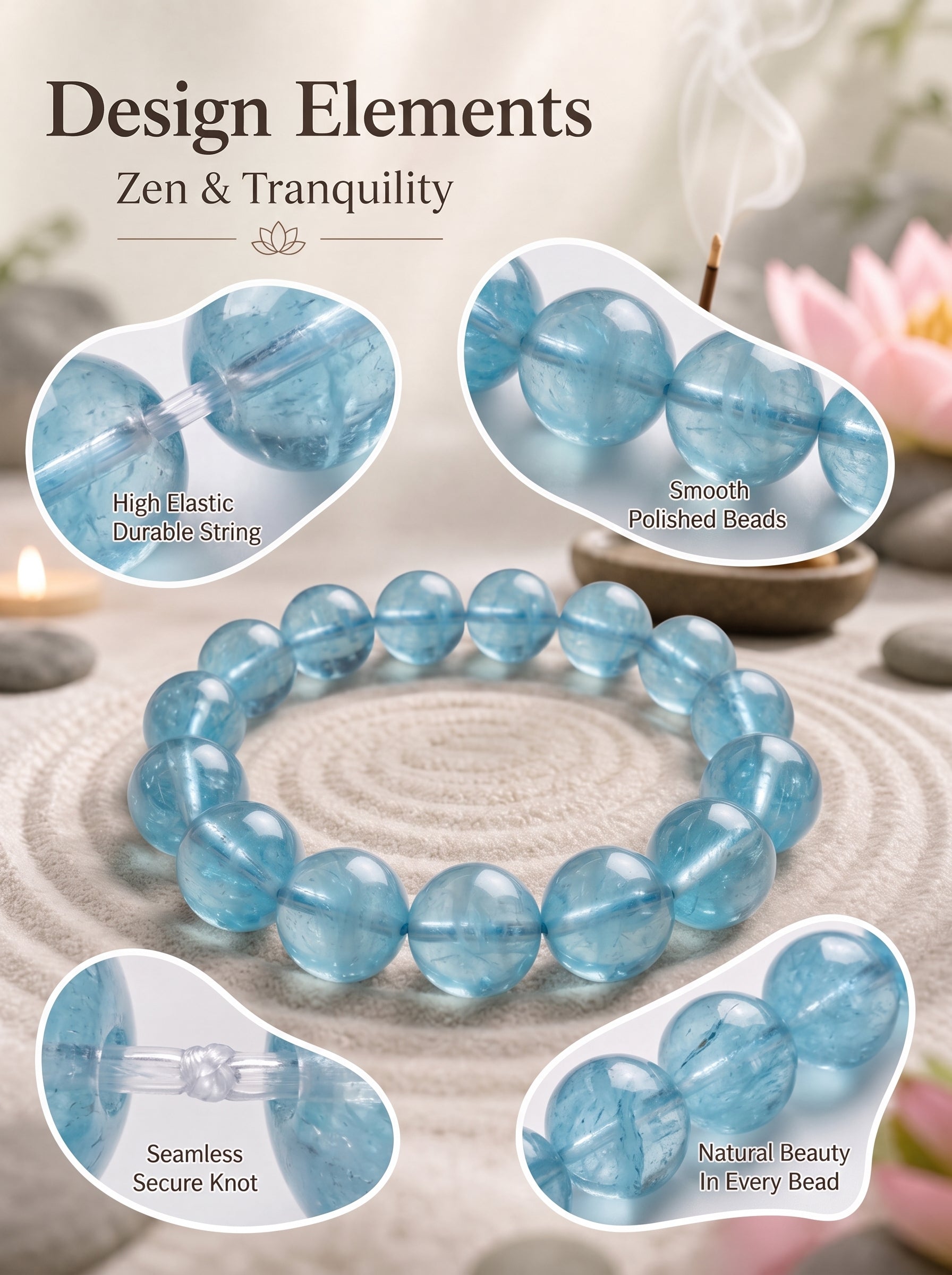 Premium Aquamarine Beaded Bracelet | Hand-Polished Natural Gemstone Jewelry for Clarity & Communication