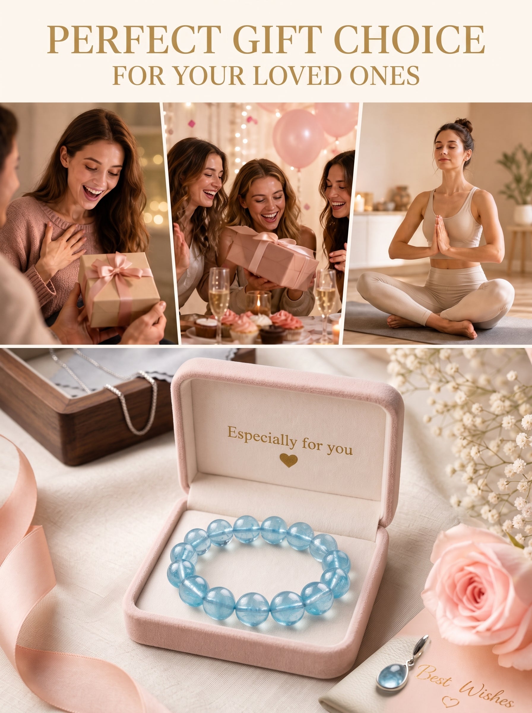 Premium Aquamarine Beaded Bracelet | Hand-Polished Natural Gemstone Jewelry for Clarity & Communication