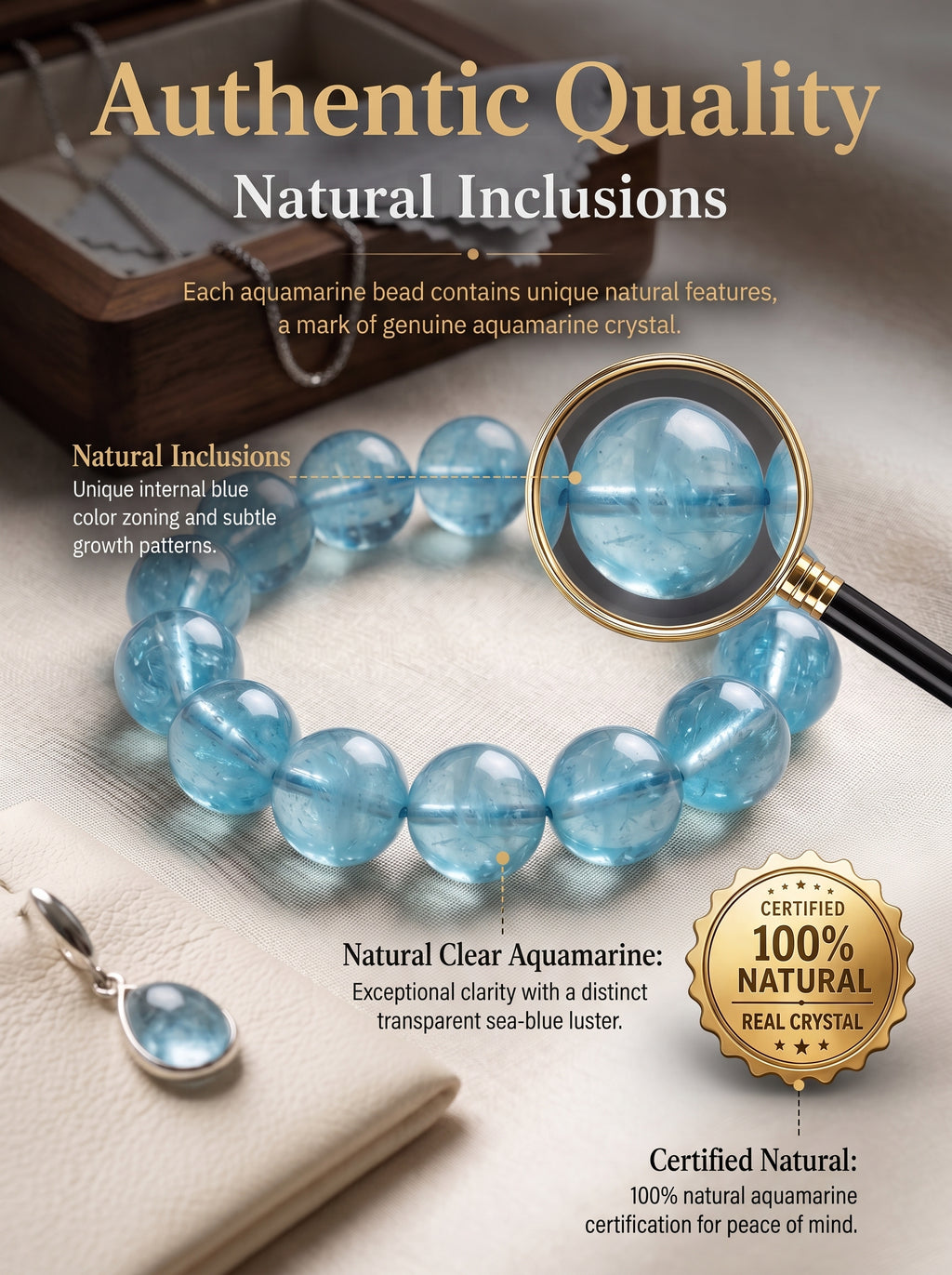 Premium Aquamarine Beaded Bracelet | Hand-Polished Natural Gemstone Jewelry for Clarity & Communication