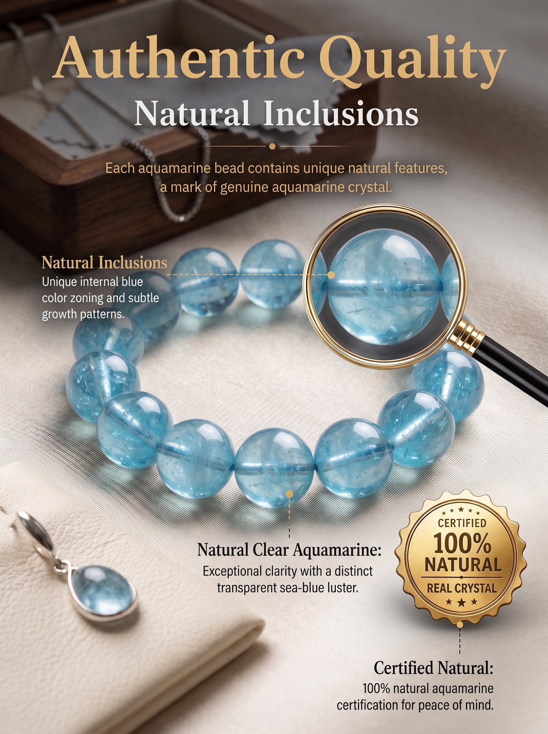 Premium Aquamarine Beaded Bracelet | Hand-Polished Natural Gemstone Jewelry for Clarity & Communication