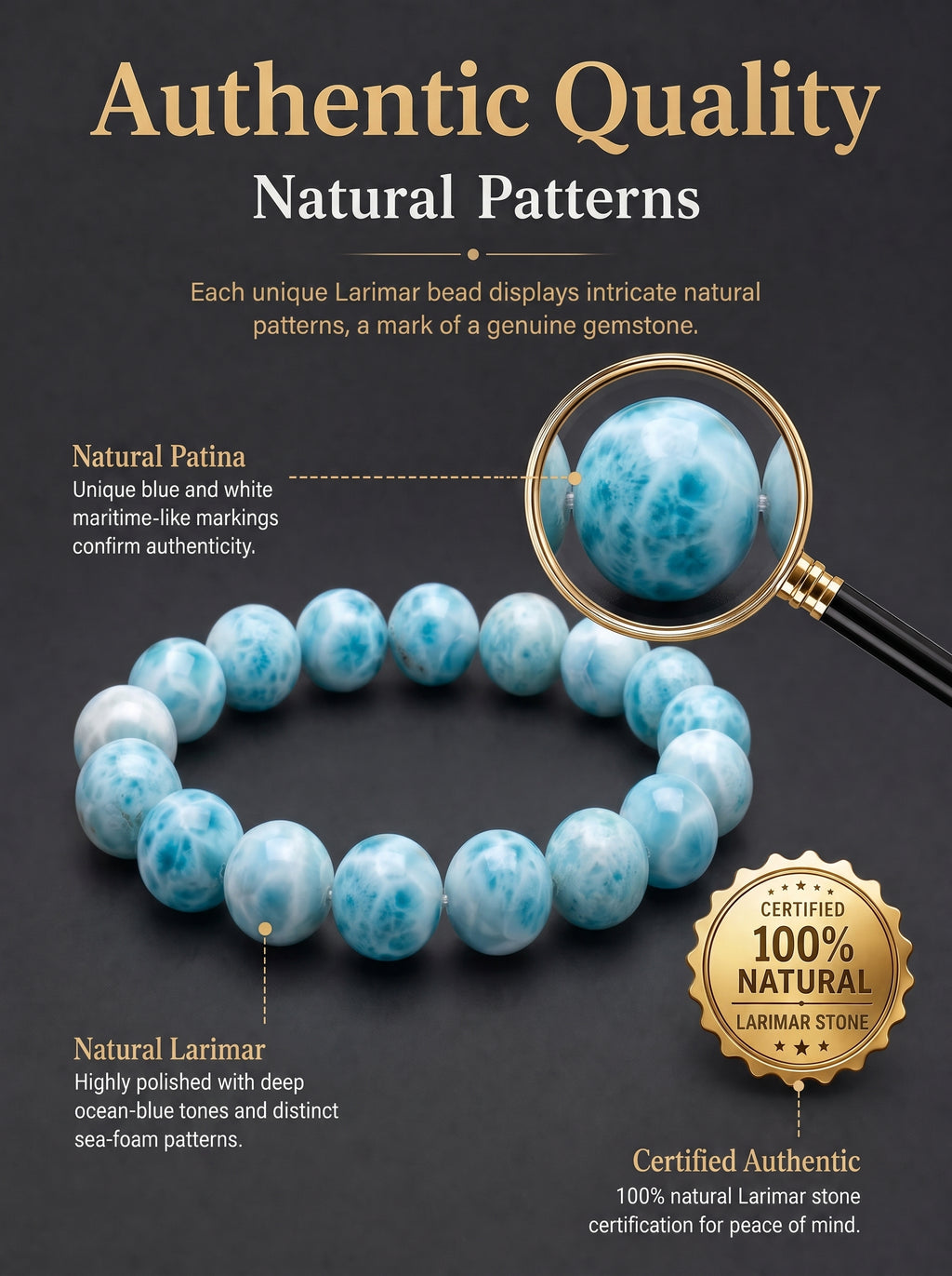 Premium Larimar Beaded Bracelet | Hand-Polished Natural Gemstone Jewelry for Peace & Communication