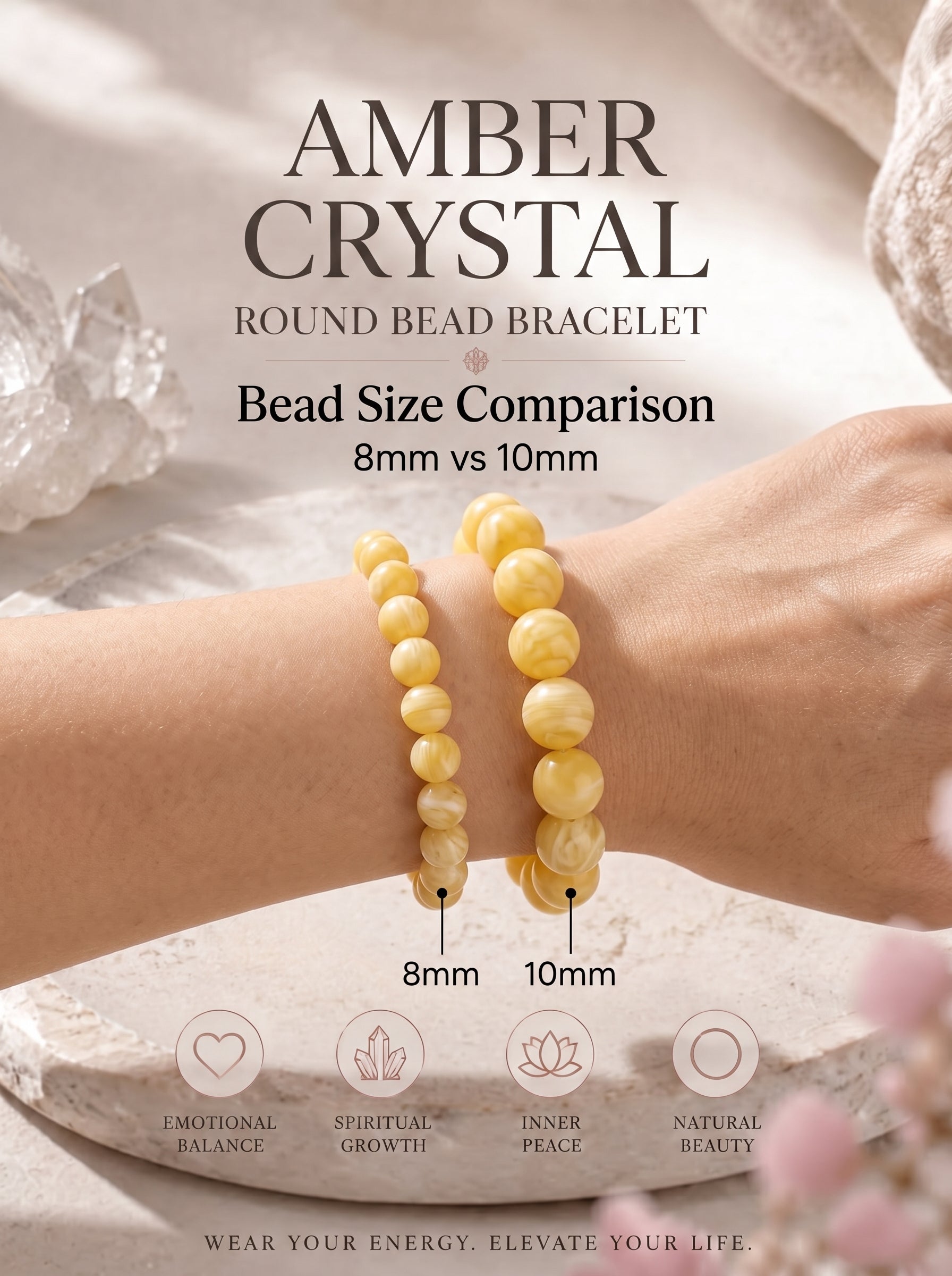Premium Amber & Crystal Beaded Bracelet | Hand-Polished Organic Gemstone Jewelry for Warmth & Balance