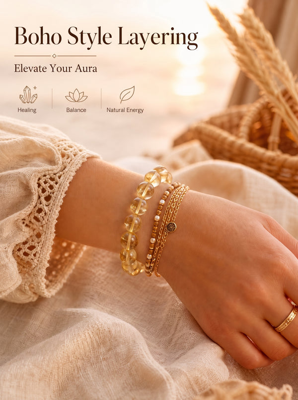 Premium Citrine Beaded Bracelet | Hand-Polished Natural Gemstone Jewelry for Abundance & Positivity