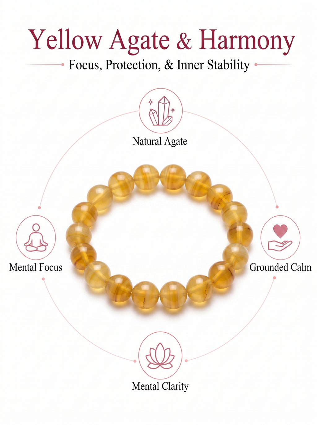 Premium Yellow Agate Beaded Bracelet | Hand-Polished Natural Gemstone Jewelry for Joy & Balance
