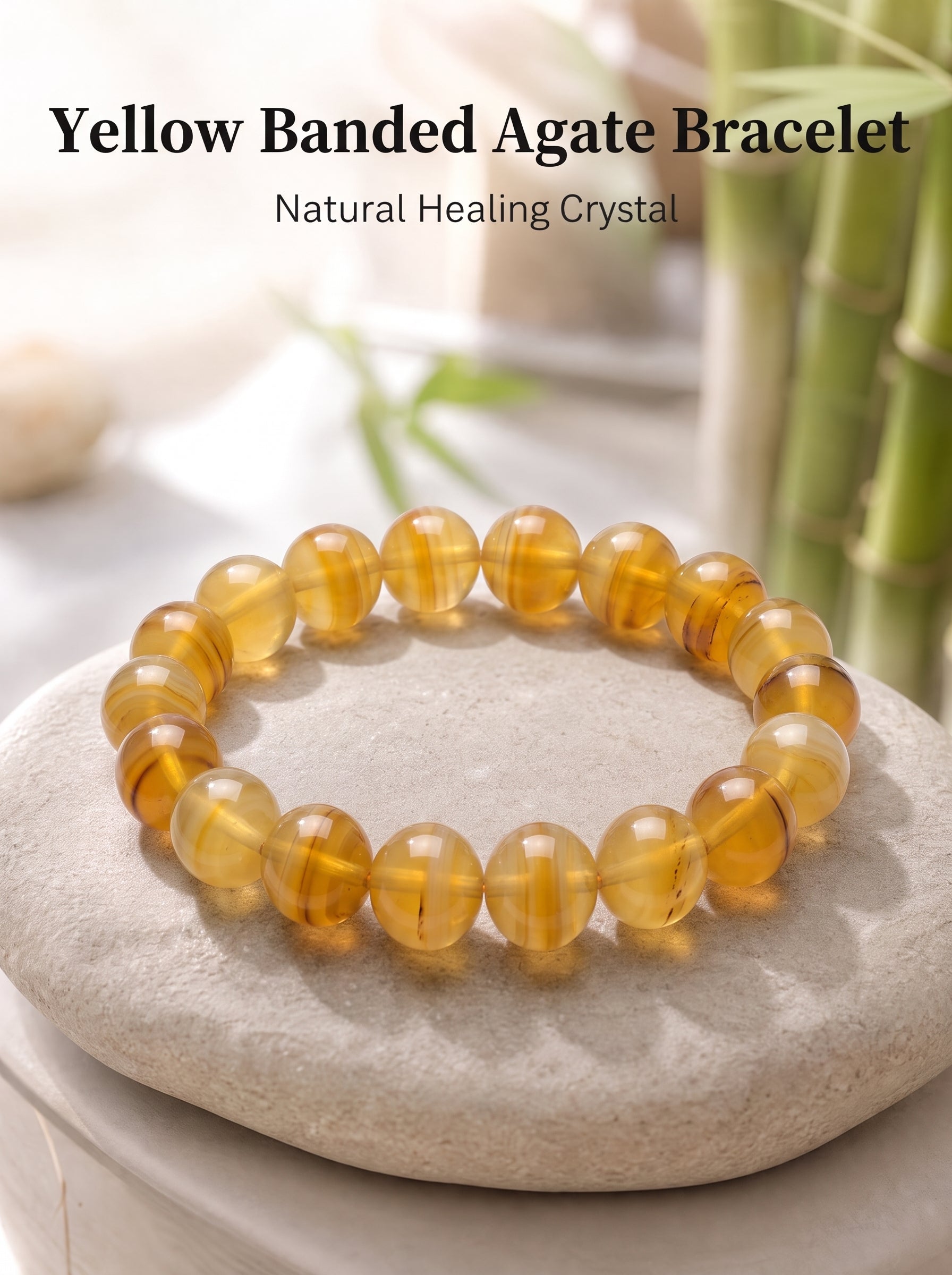 Premium Yellow Agate Beaded Bracelet | Hand-Polished Natural Gemstone Jewelry for Joy & Balance