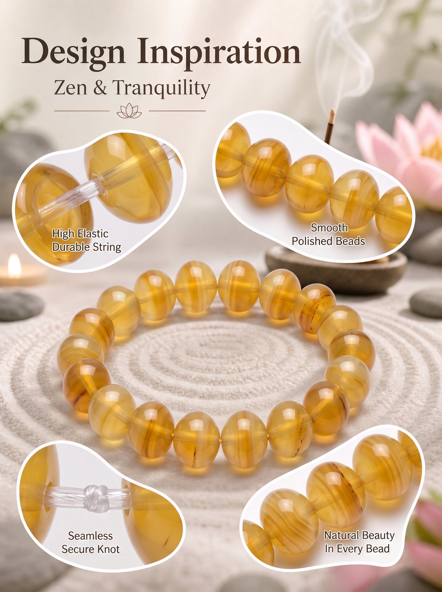 Premium Yellow Agate Beaded Bracelet | Hand-Polished Natural Gemstone Jewelry for Joy & Balance