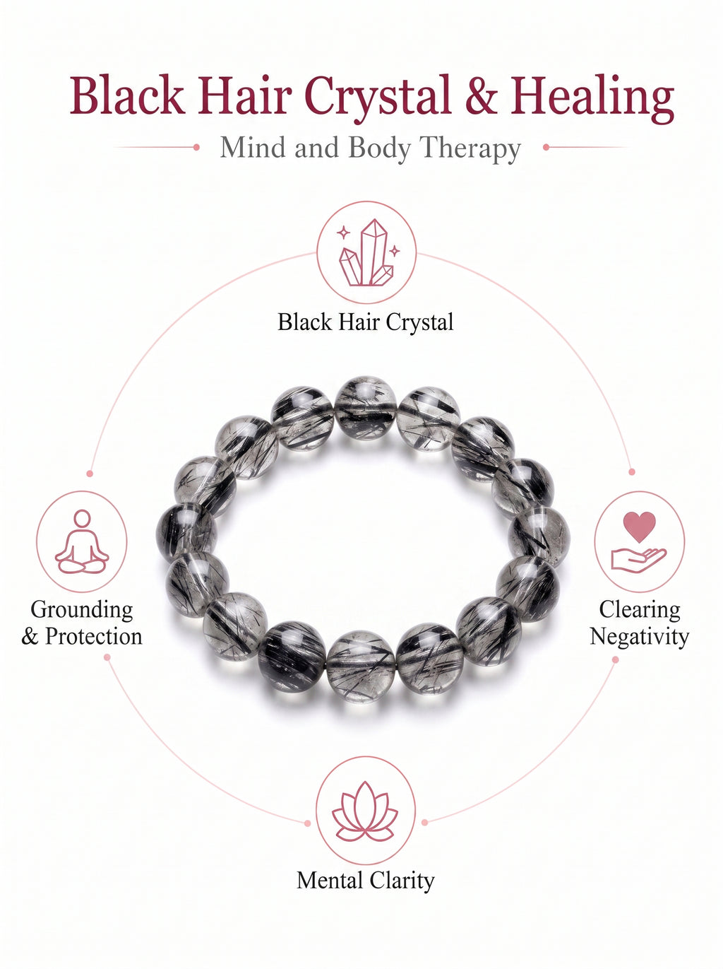 Premium Black Rutilated Quartz Beaded Bracelet | Hand-Polished Natural Gemstone Jewelry for Success & Clarity