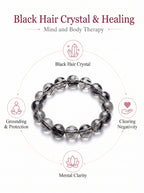 Premium Black Rutilated Quartz Beaded Bracelet | Hand-Polished Natural Gemstone Jewelry for Success & Clarity