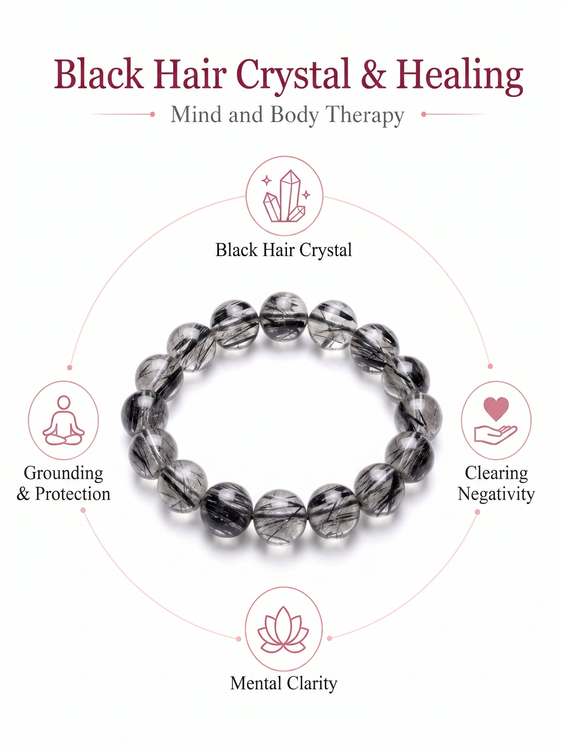 Premium Black Rutilated Quartz Beaded Bracelet | Hand-Polished Natural Gemstone Jewelry for Success & Clarity