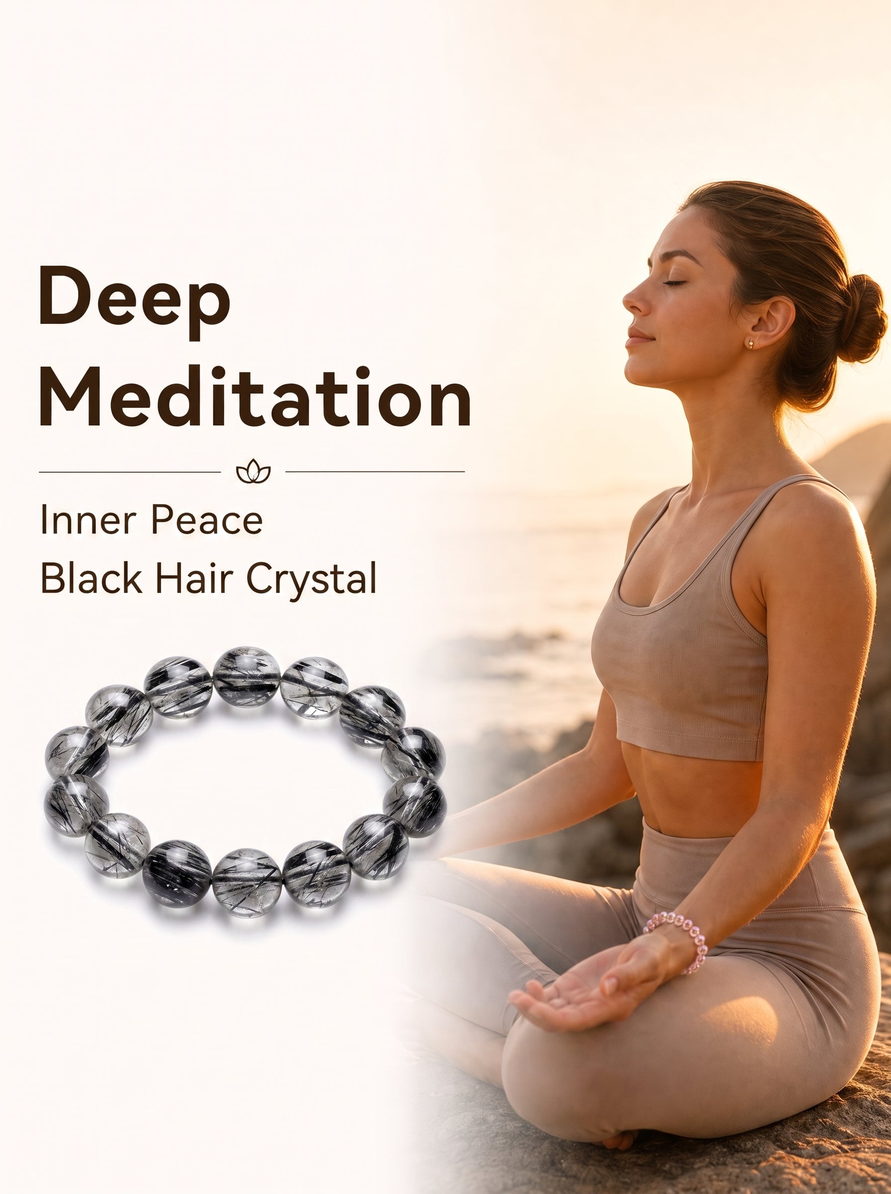 Premium Black Rutilated Quartz Beaded Bracelet | Hand-Polished Natural Gemstone Jewelry for Success & Clarity