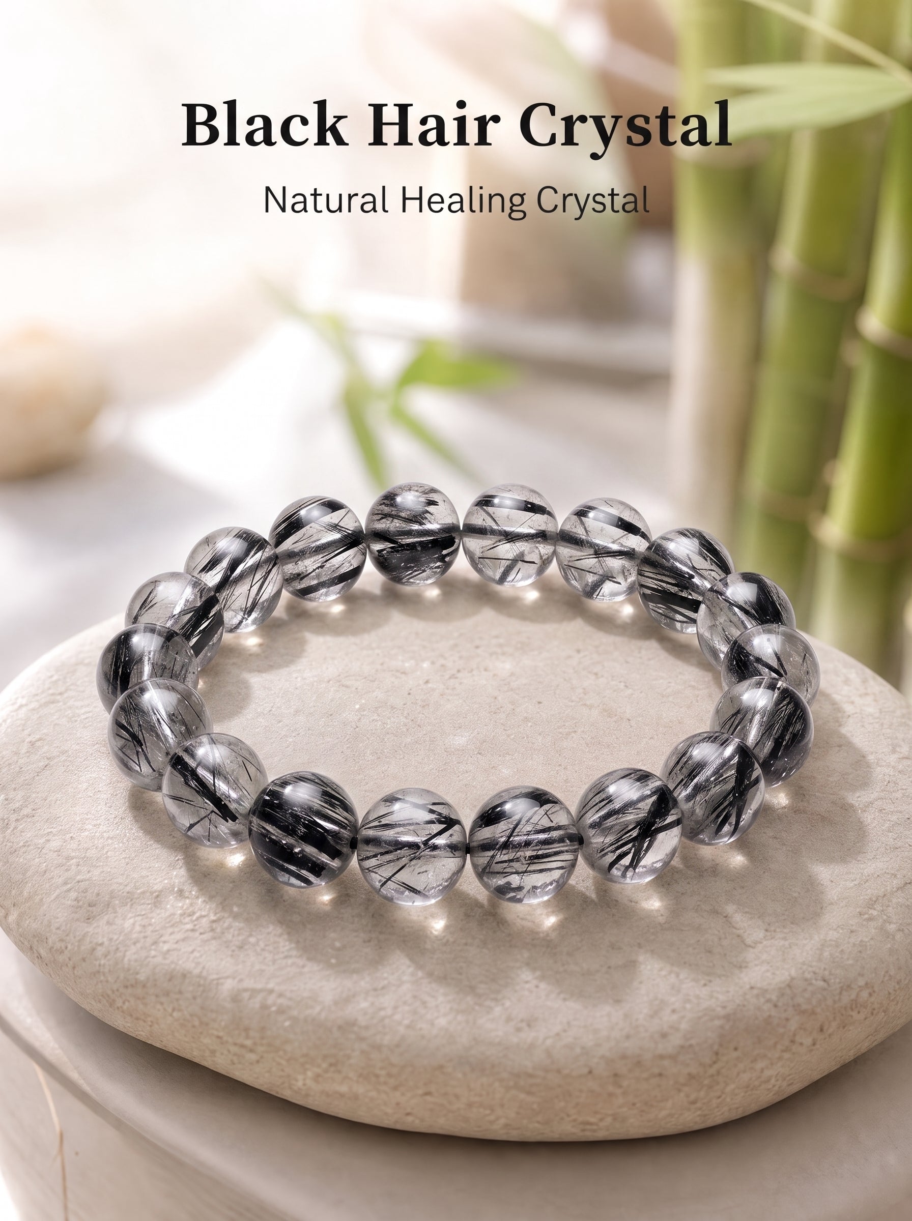 Premium Black Rutilated Quartz Beaded Bracelet | Hand-Polished Natural Gemstone Jewelry for Success & Clarity