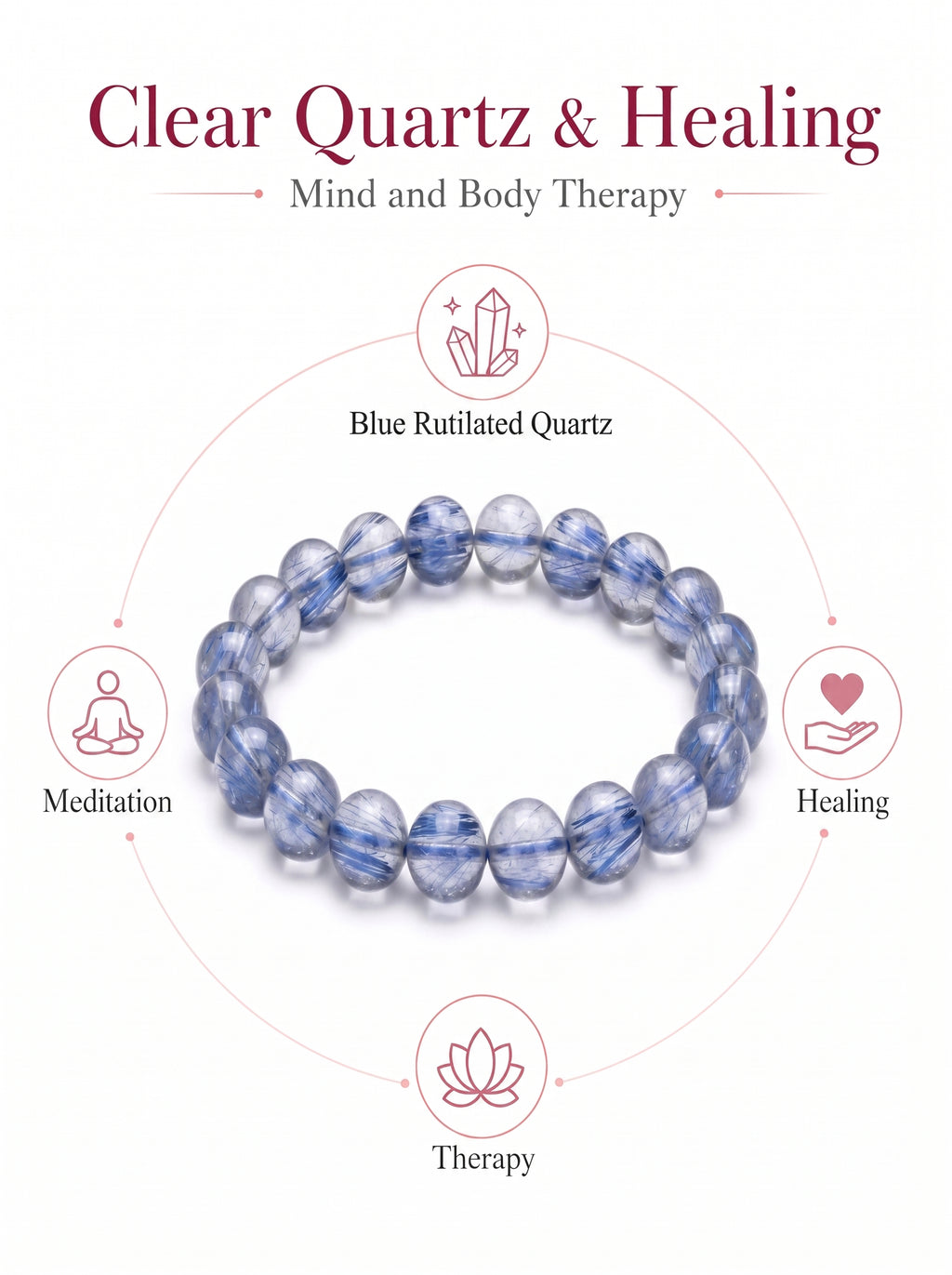 Premium Blue Rutilated Quartz Beaded Bracelet | Hand-Polished Natural Gemstone Jewelry for Abundance